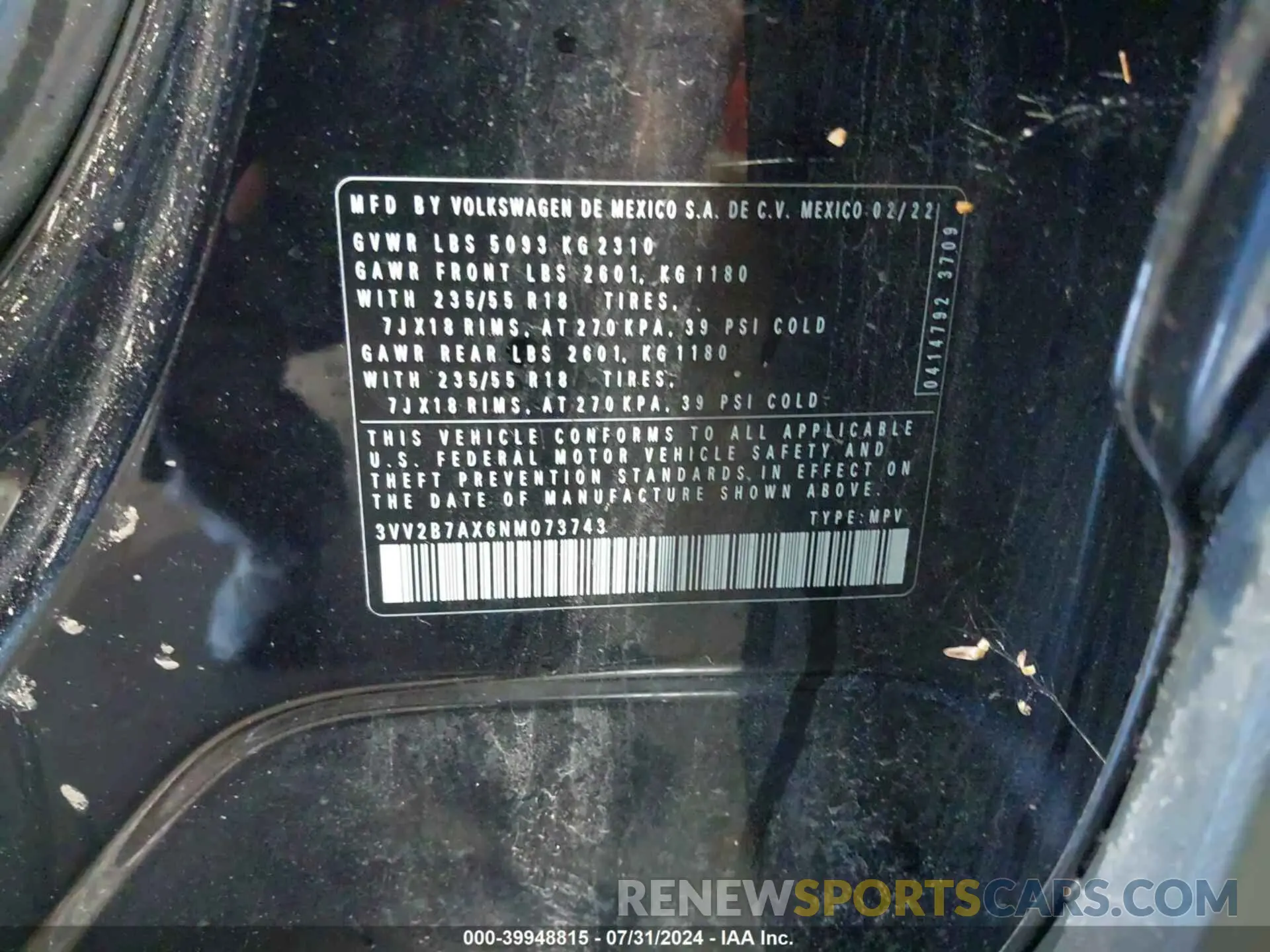 9 Фотография поврежденного автомобиля 3VV2B7AX6NM073743 VOLKSWAGEN TIGUAN 2022