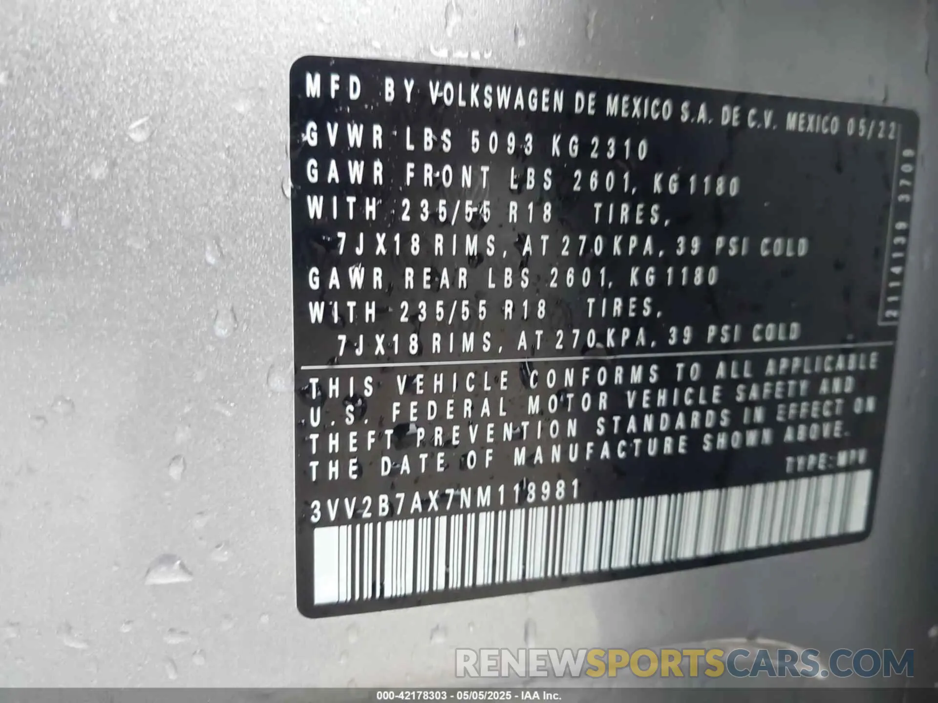 9 Фотография поврежденного автомобиля 3VV2B7AX7NM118981 VOLKSWAGEN TIGUAN 2022