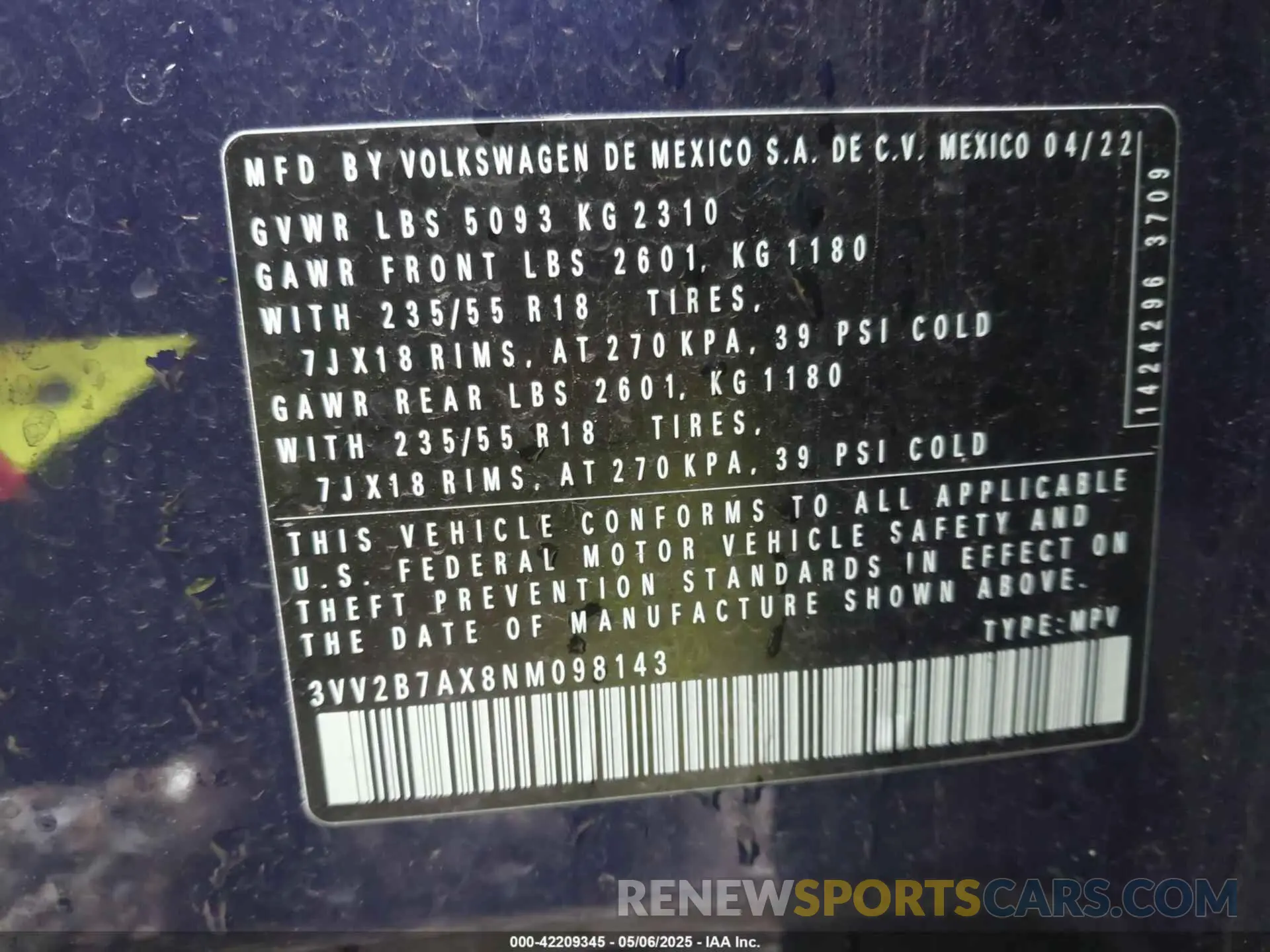 9 Photograph of a damaged car 3VV2B7AX8NM098143 VOLKSWAGEN TIGUAN 2022