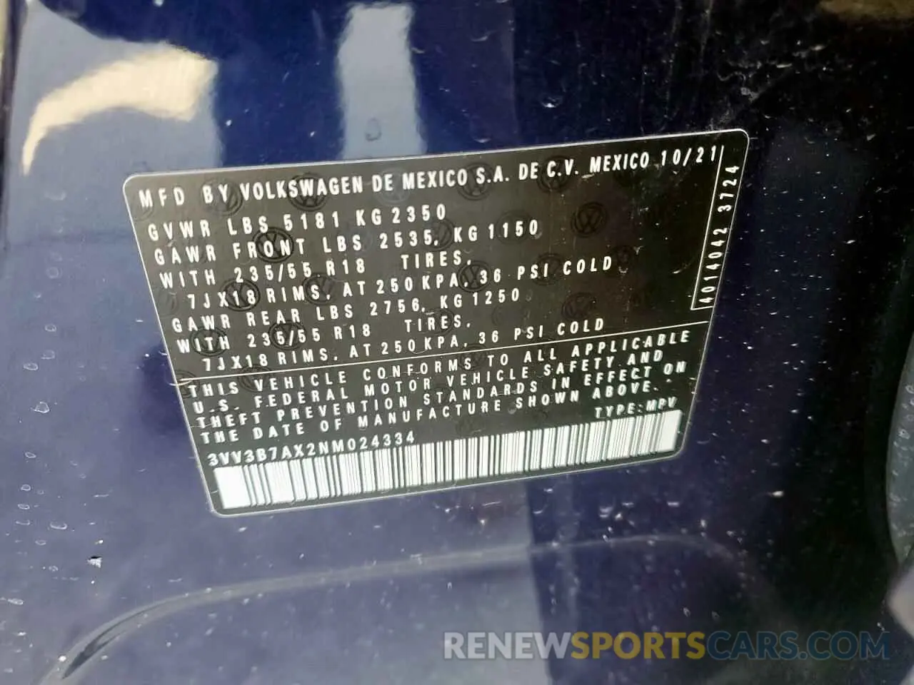 15 Фотография поврежденного автомобиля 3VV3B7AX2NM024334 VOLKSWAGEN TIGUAN 2022