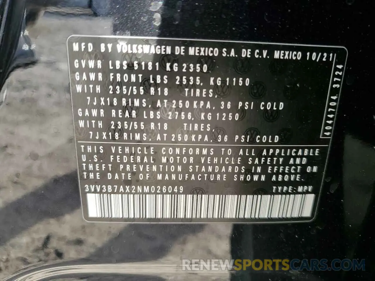 13 Photograph of a damaged car 3VV3B7AX2NM026049 VOLKSWAGEN TIGUAN 2022