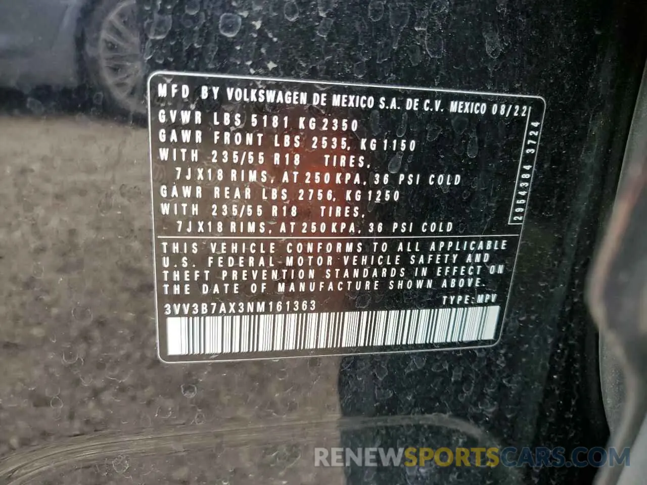 13 Photograph of a damaged car 3VV3B7AX3NM161363 VOLKSWAGEN TIGUAN 2022