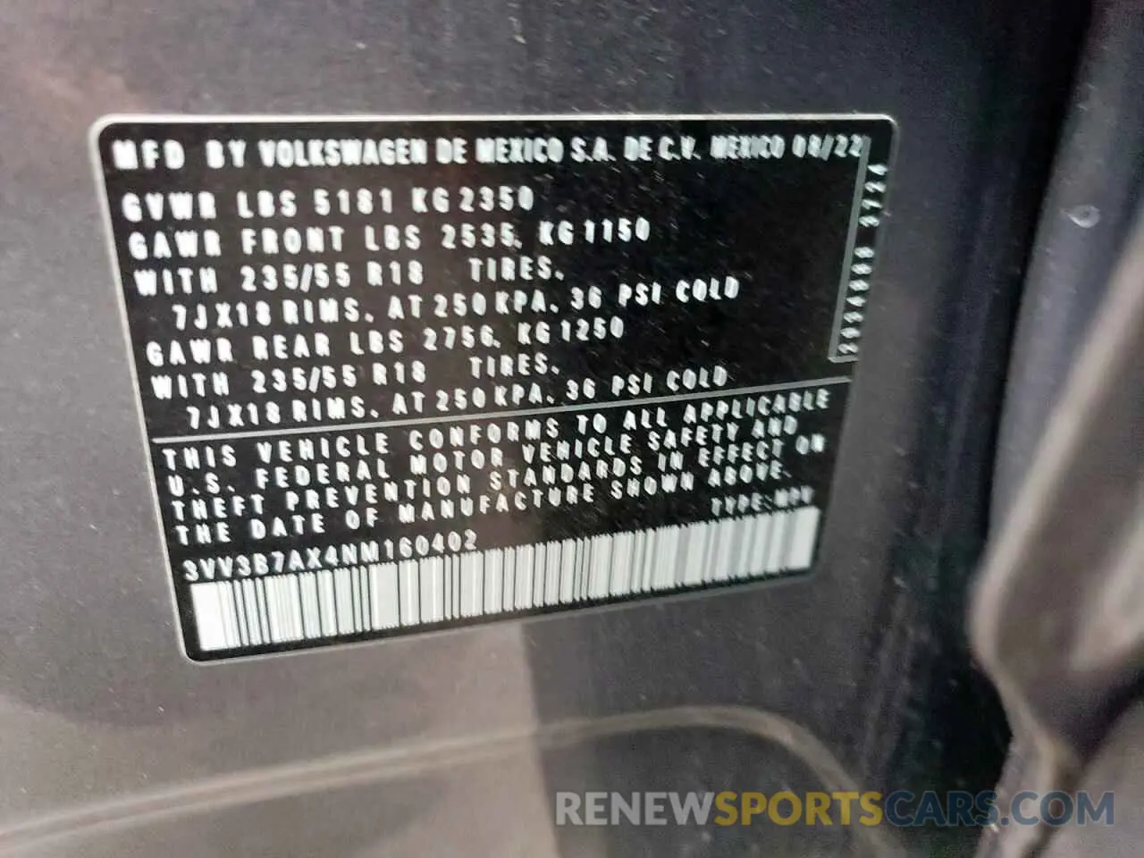 15 Photograph of a damaged car 3VV3B7AX4NM160402 VOLKSWAGEN TIGUAN 2022