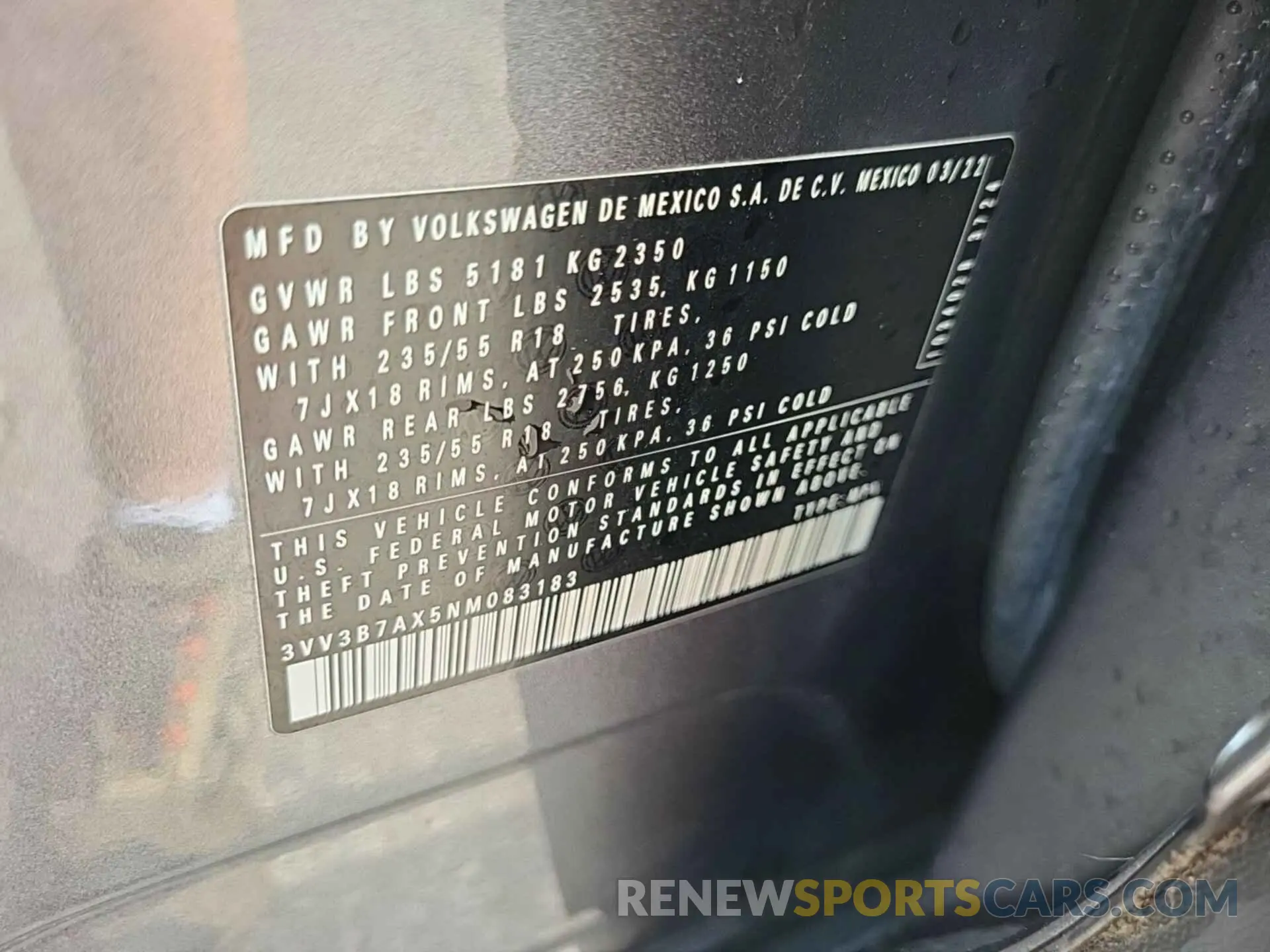 22 Photograph of a damaged car 3VV3B7AX5NM083183 VOLKSWAGEN TIGUAN 2022
