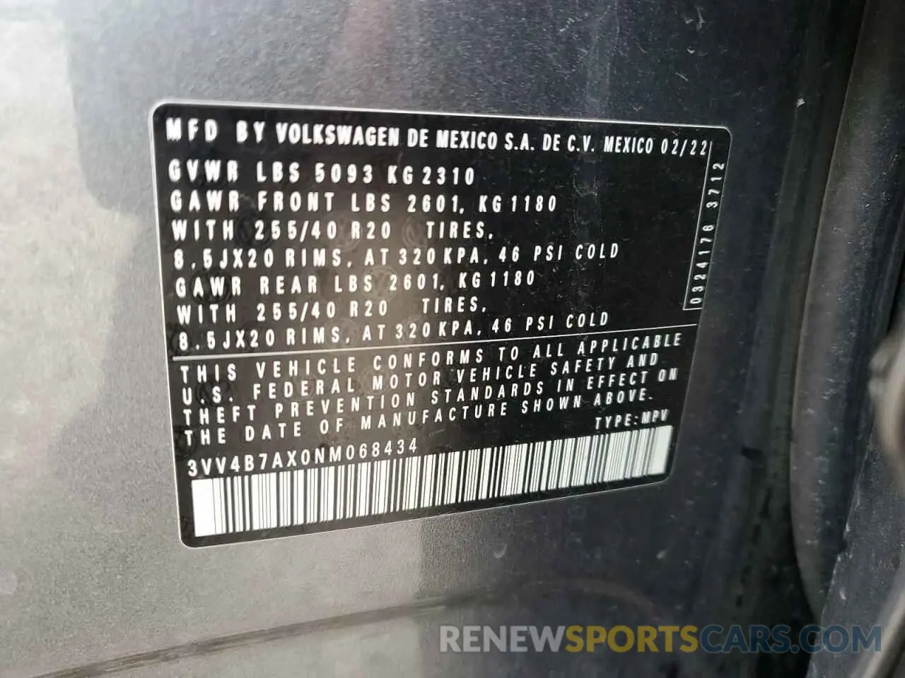 12 Photograph of a damaged car 3VV4B7AX0NM068434 VOLKSWAGEN TIGUAN 2022