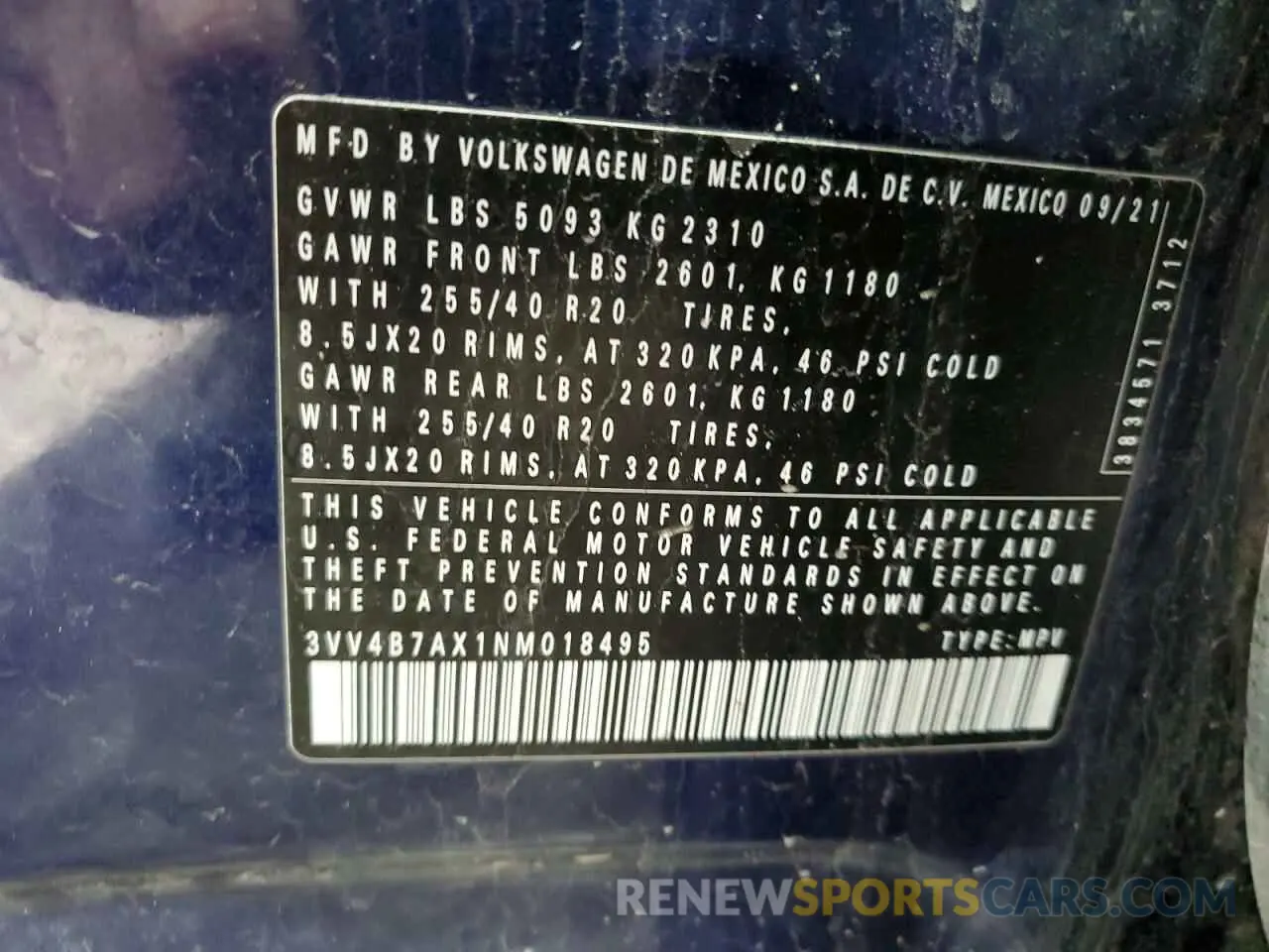 13 Photograph of a damaged car 3VV4B7AX1NM018495 VOLKSWAGEN TIGUAN 2022