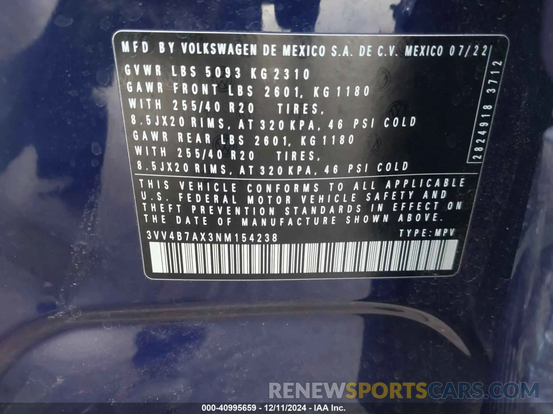 9 Фотография поврежденного автомобиля 3VV4B7AX3NM154238 VOLKSWAGEN TIGUAN 2022