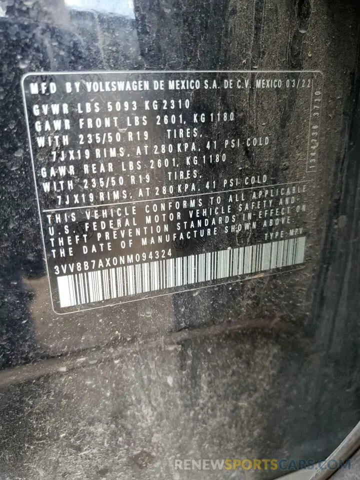 13 Photograph of a damaged car 3VV8B7AX0NM094324 VOLKSWAGEN TIGUAN 2022