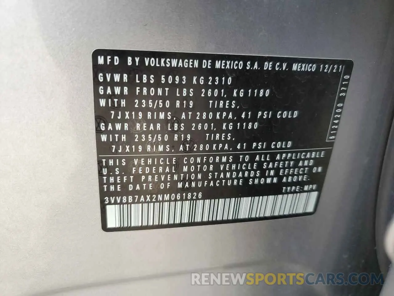 14 Photograph of a damaged car 3VV8B7AX2NM061826 VOLKSWAGEN TIGUAN 2022