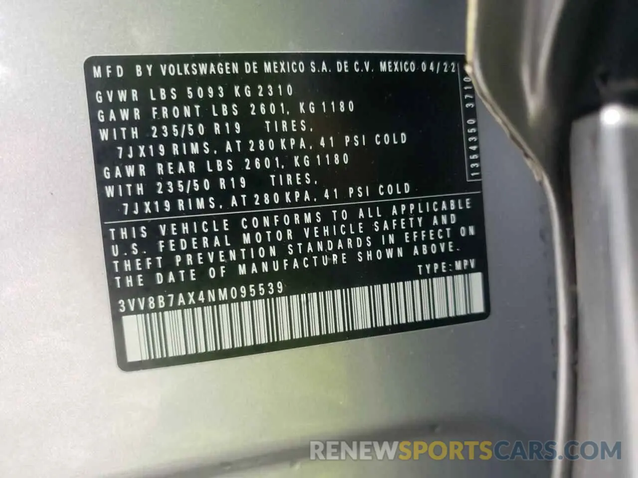 15 Photograph of a damaged car 3VV8B7AX4NM095539 VOLKSWAGEN TIGUAN 2022