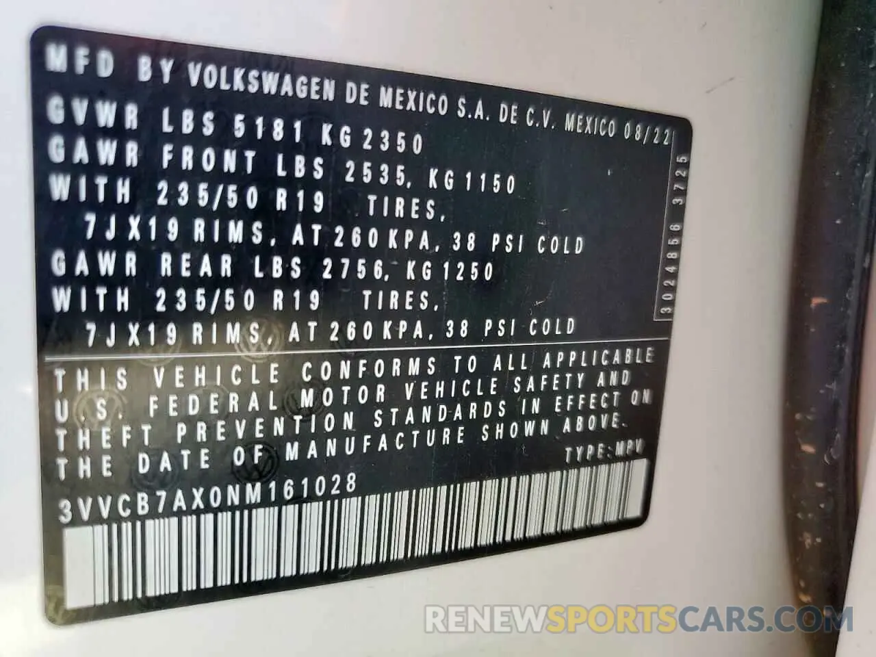 14 Photograph of a damaged car 3VVCB7AX0NM161028 VOLKSWAGEN TIGUAN 2022