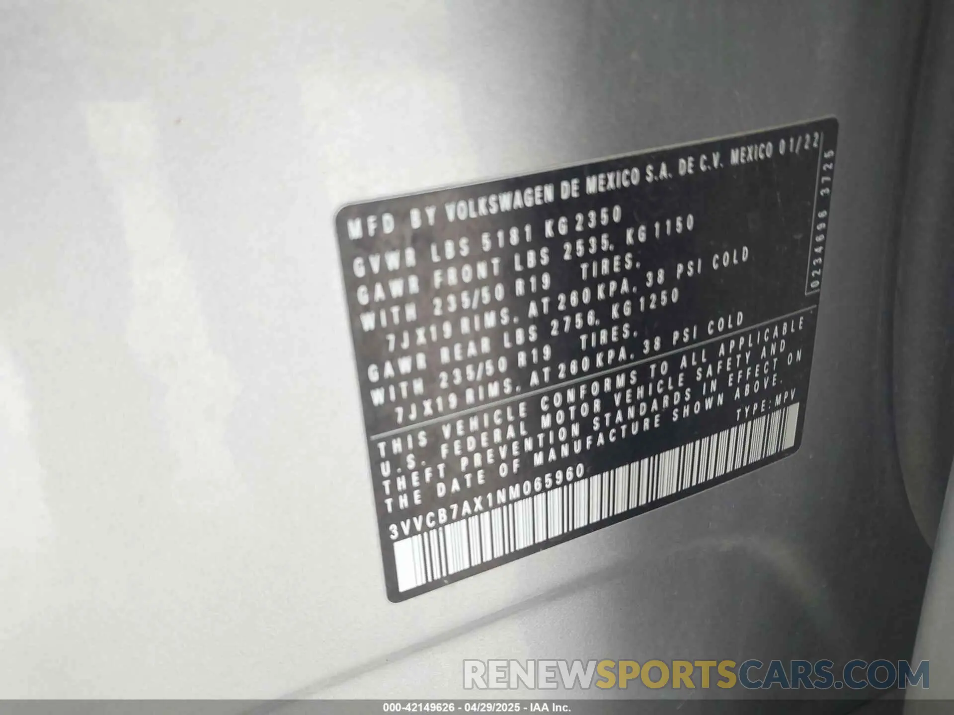 9 Фотография поврежденного автомобиля 3VVCB7AX1NM065960 VOLKSWAGEN TIGUAN 2022