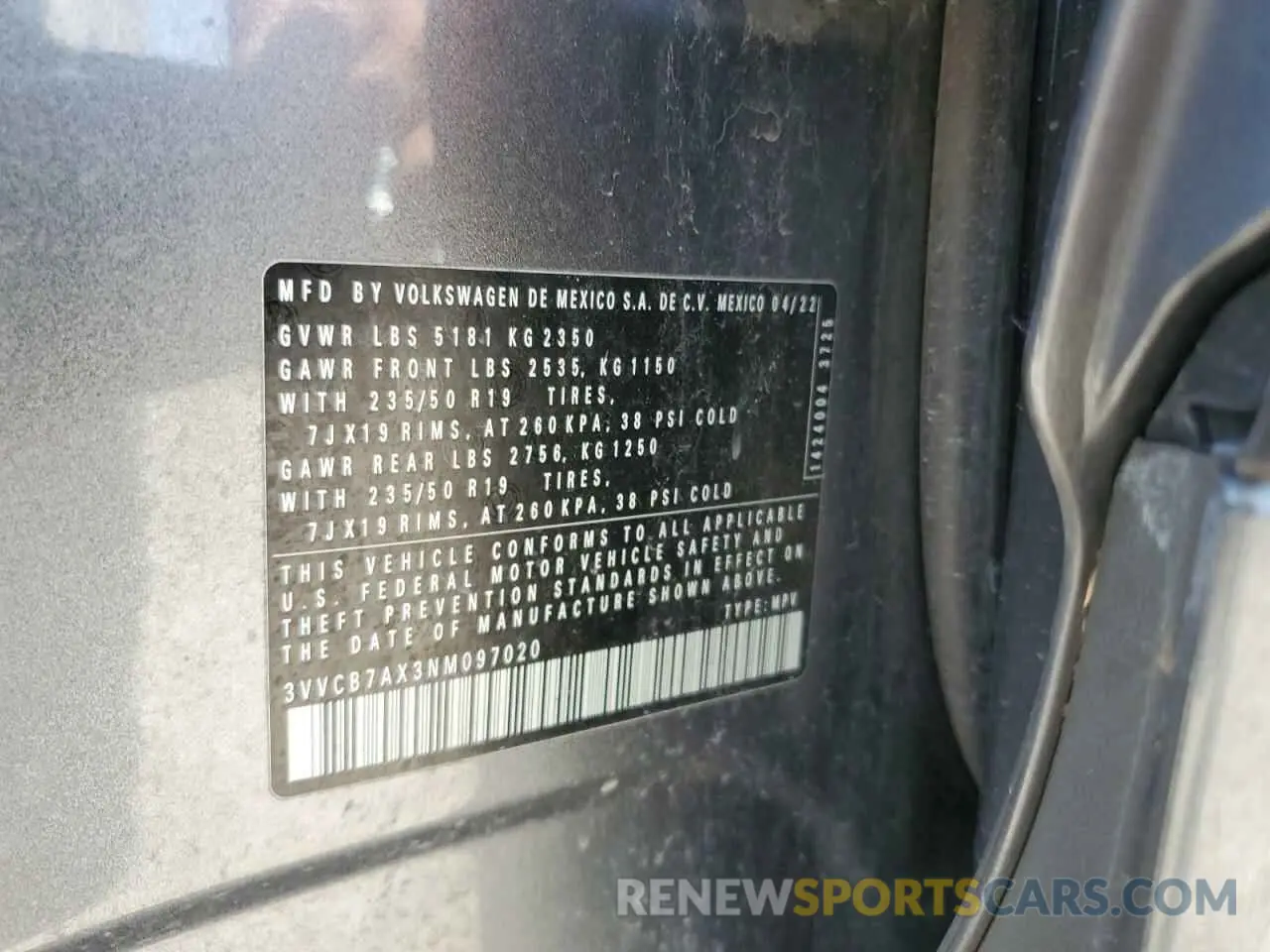 15 Photograph of a damaged car 3VVCB7AX3NM097020 VOLKSWAGEN TIGUAN 2022