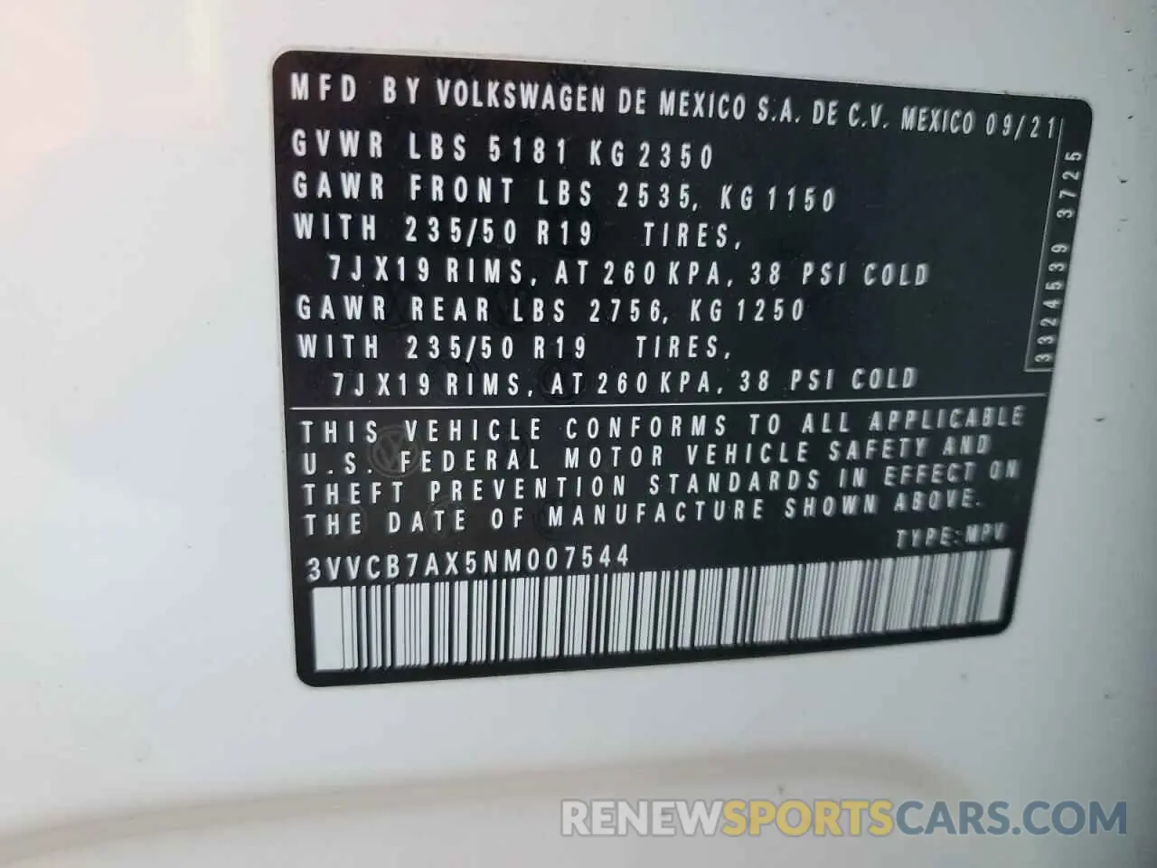 13 Фотография поврежденного автомобиля 3VVCB7AX5NM007544 VOLKSWAGEN TIGUAN 2022