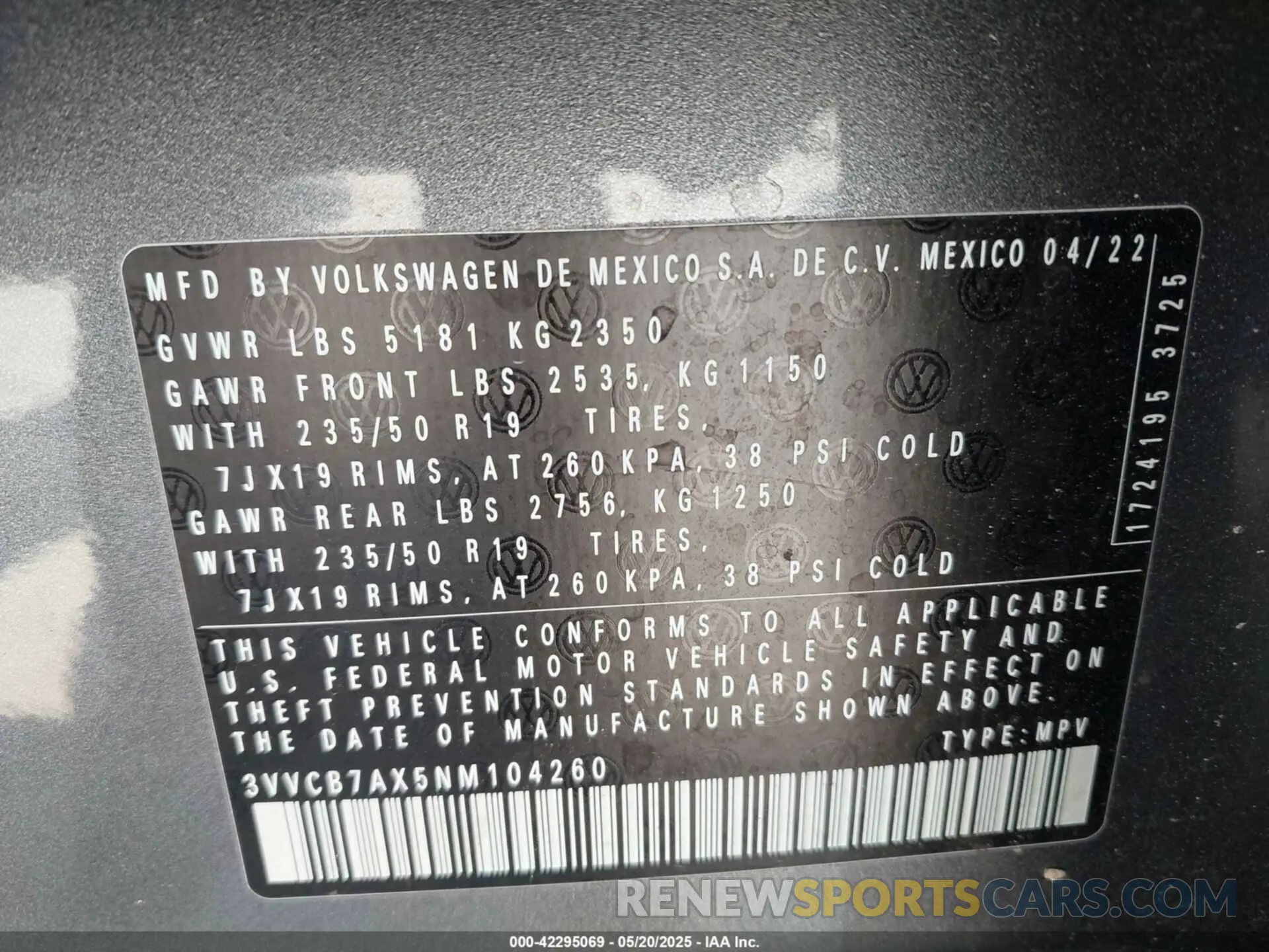 9 Фотография поврежденного автомобиля 3VVCB7AX5NM104260 VOLKSWAGEN TIGUAN 2022