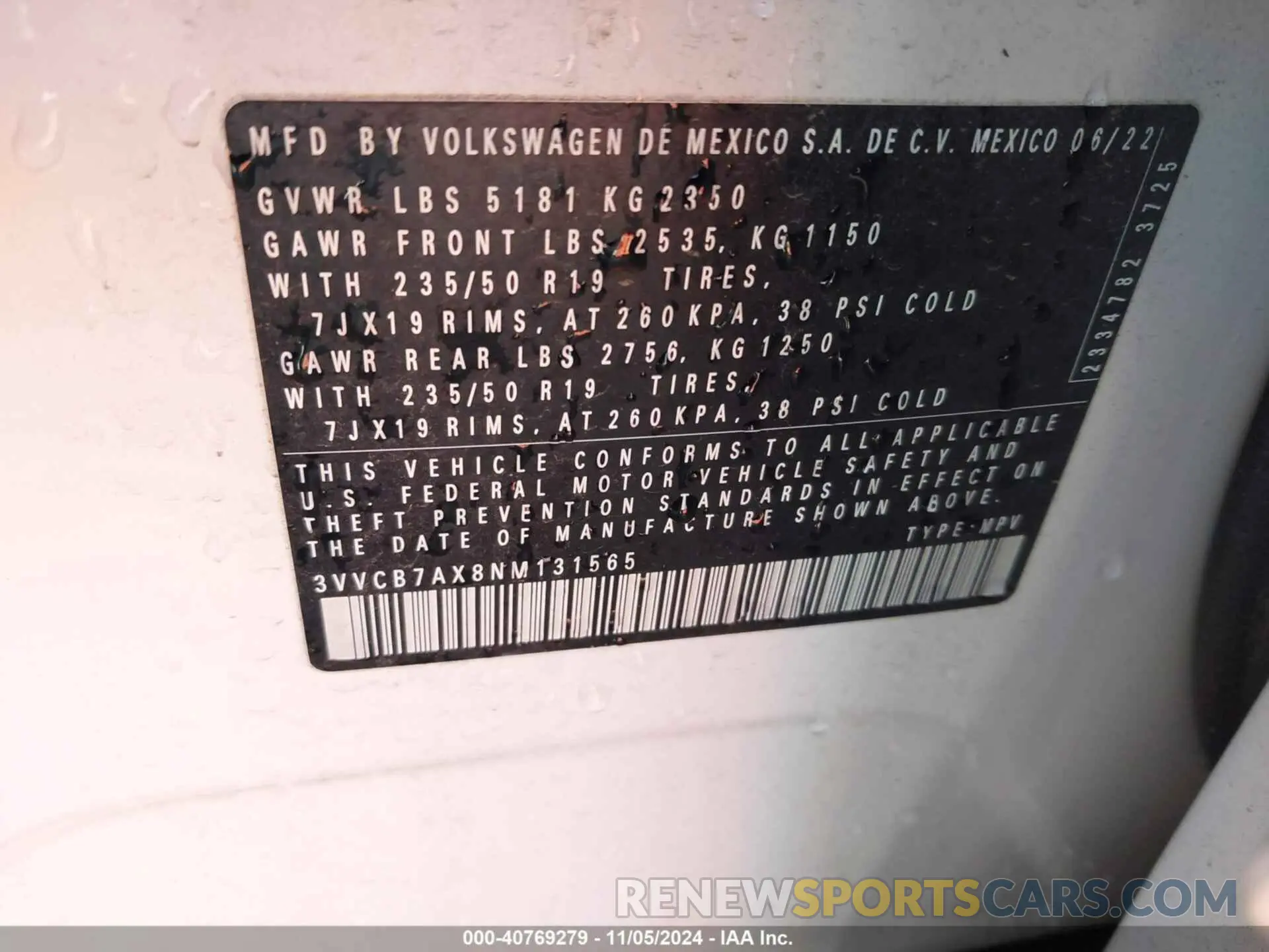 9 Фотография поврежденного автомобиля 3VVCB7AX8NM131565 VOLKSWAGEN TIGUAN 2022