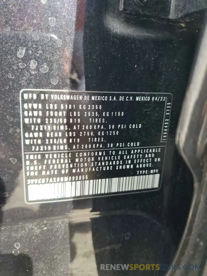 13 Фотография поврежденного автомобиля 3VVCB7AX9NM099855 VOLKSWAGEN TIGUAN 2022