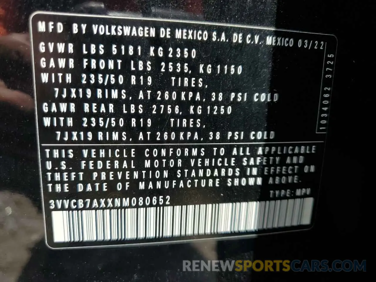 14 Photograph of a damaged car 3VVCB7AXXNM080652 VOLKSWAGEN TIGUAN 2022