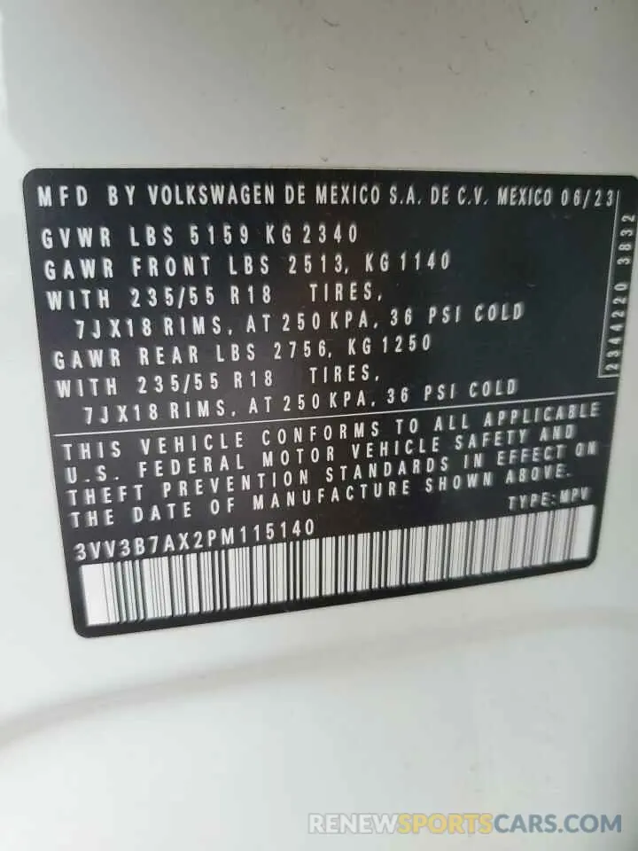 14 Фотография поврежденного автомобиля 3VV3B7AX2PM115140 VOLKSWAGEN TIGUAN 2023