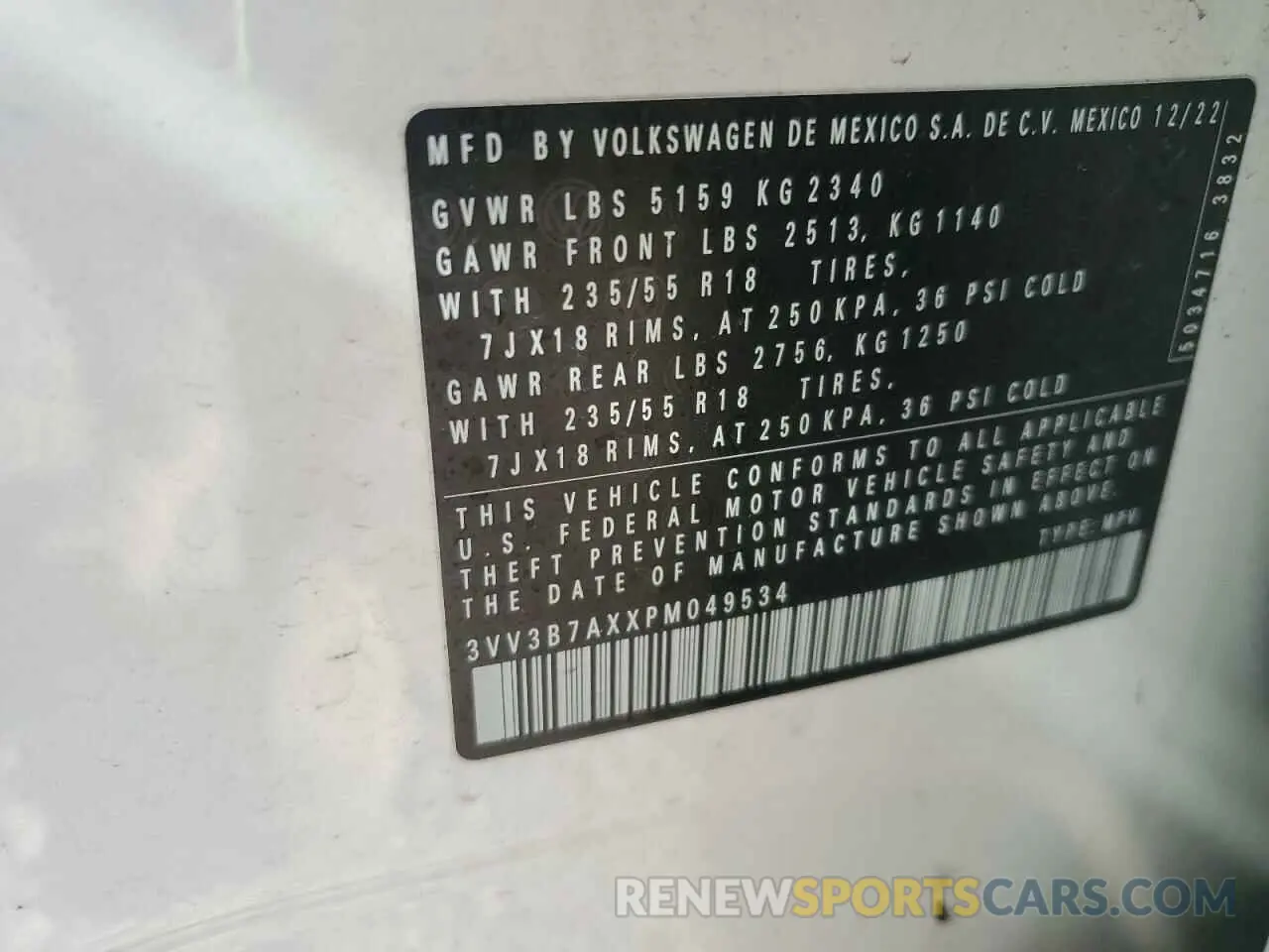 15 Photograph of a damaged car 3VV3B7AXXPM049534 VOLKSWAGEN TIGUAN 2023