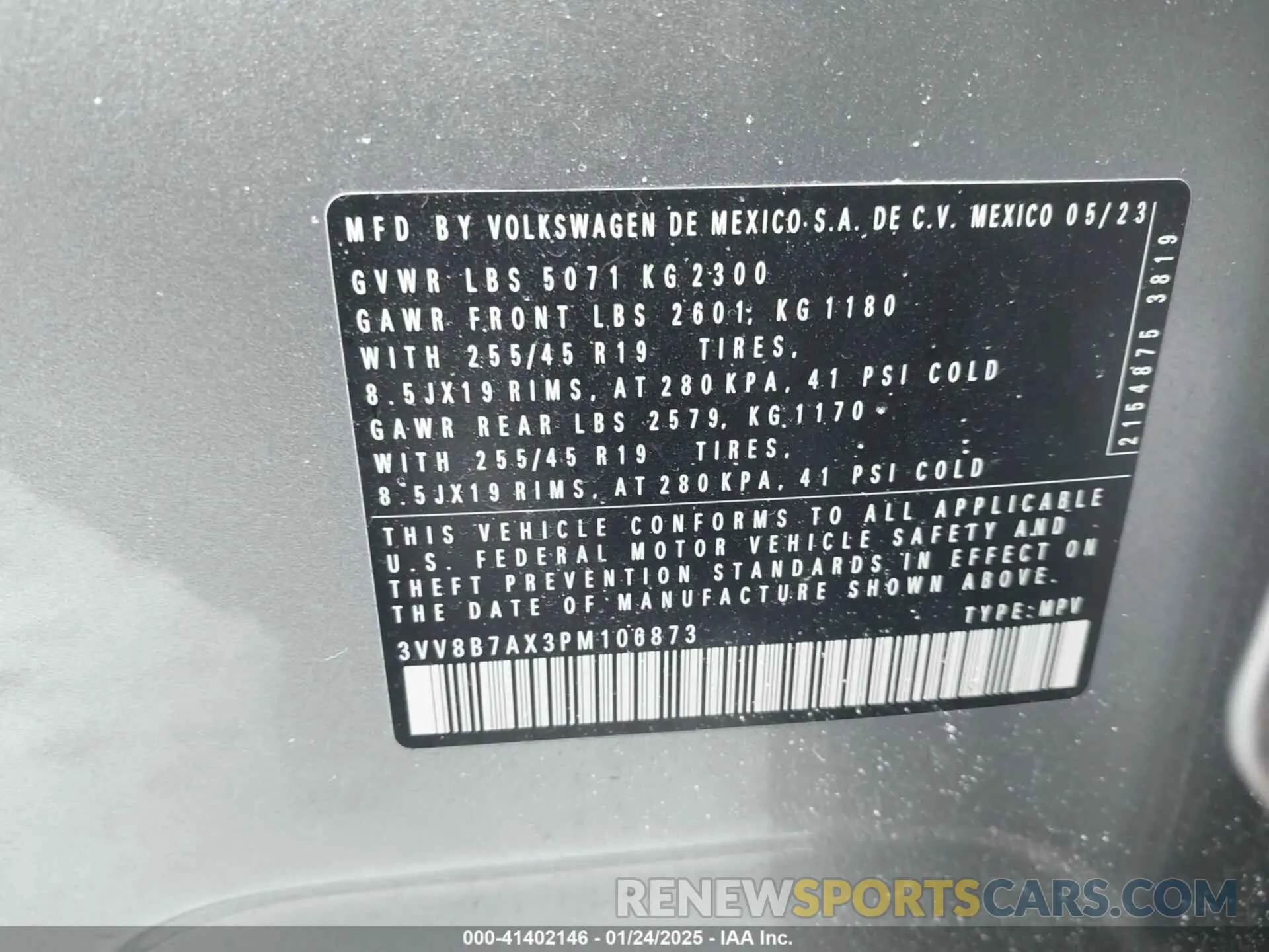 9 Фотография поврежденного автомобиля 3VV8B7AX3PM106873 VOLKSWAGEN TIGUAN 2023