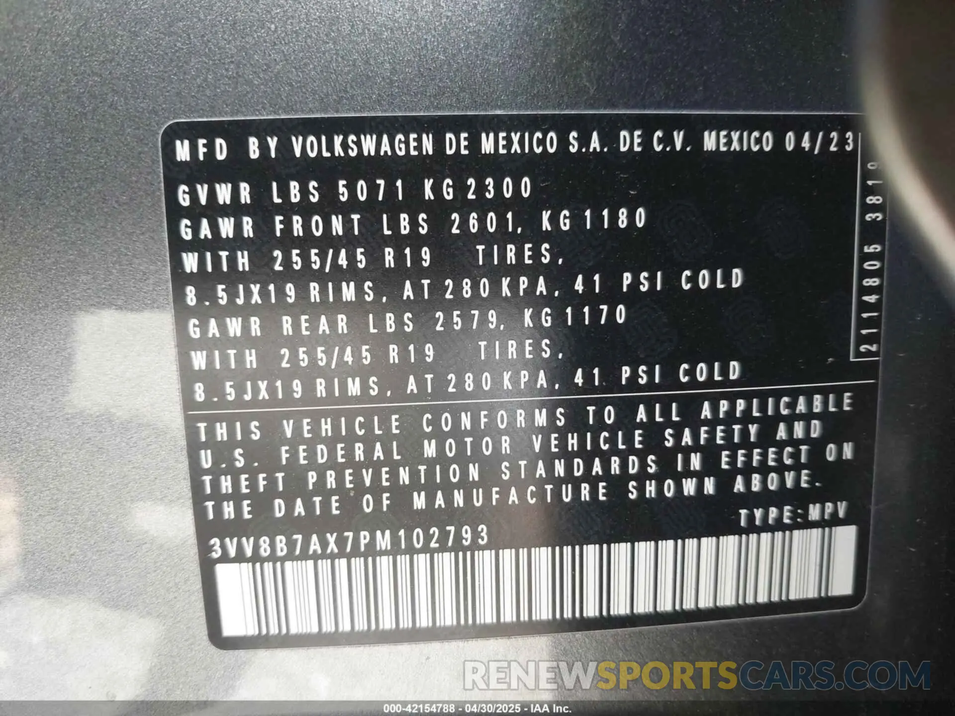 9 Фотография поврежденного автомобиля 3VV8B7AX7PM102793 VOLKSWAGEN TIGUAN 2023