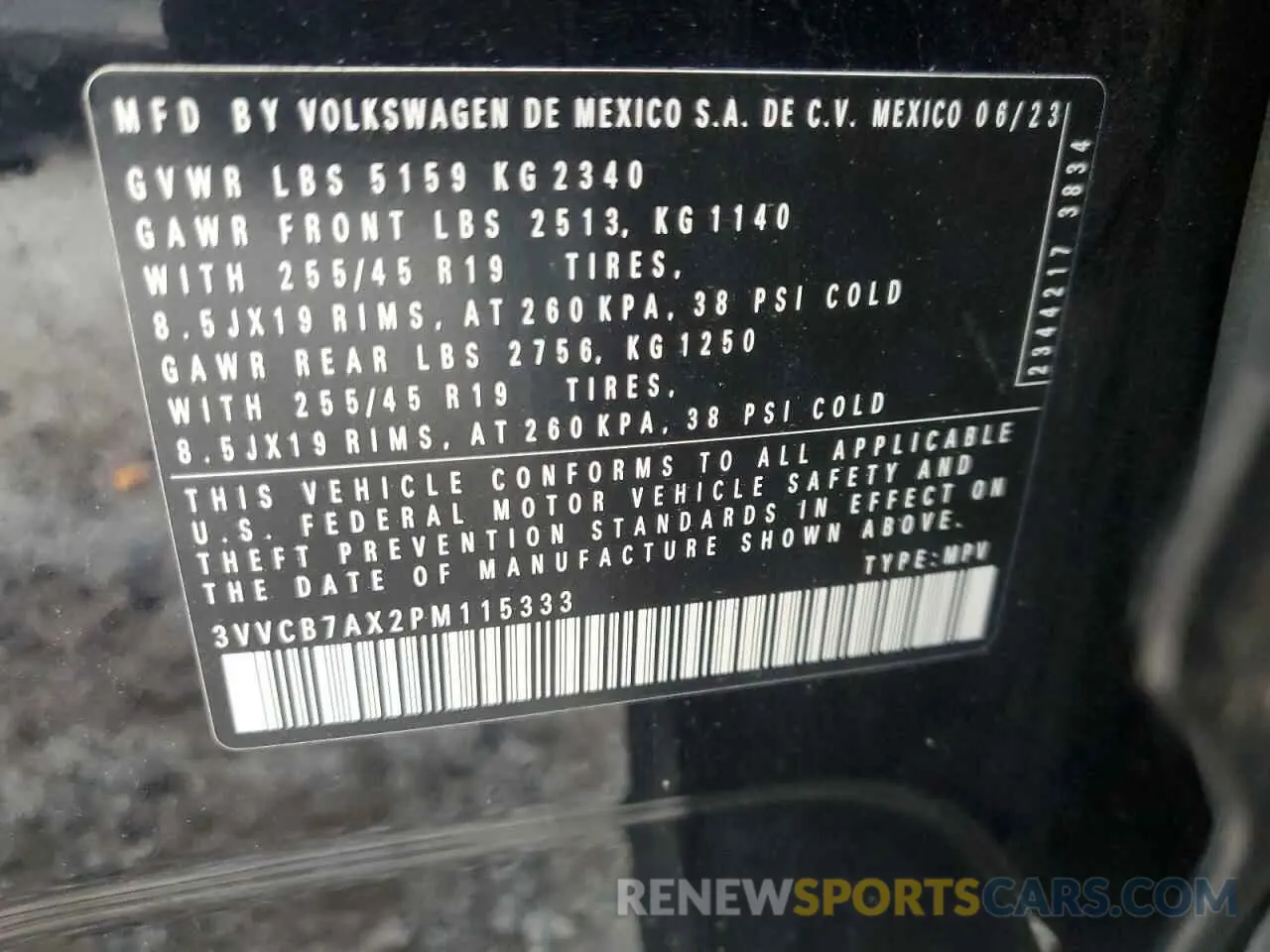 13 Photograph of a damaged car 3VVCB7AX2PM115333 VOLKSWAGEN TIGUAN 2023
