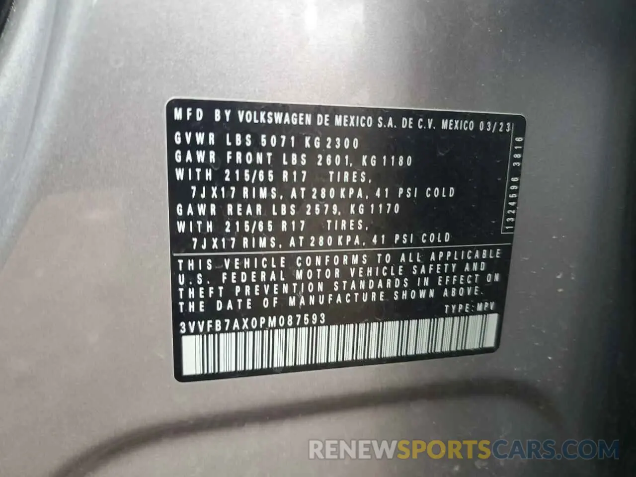 15 Photograph of a damaged car 3VVFB7AX0PM087593 VOLKSWAGEN TIGUAN 2023