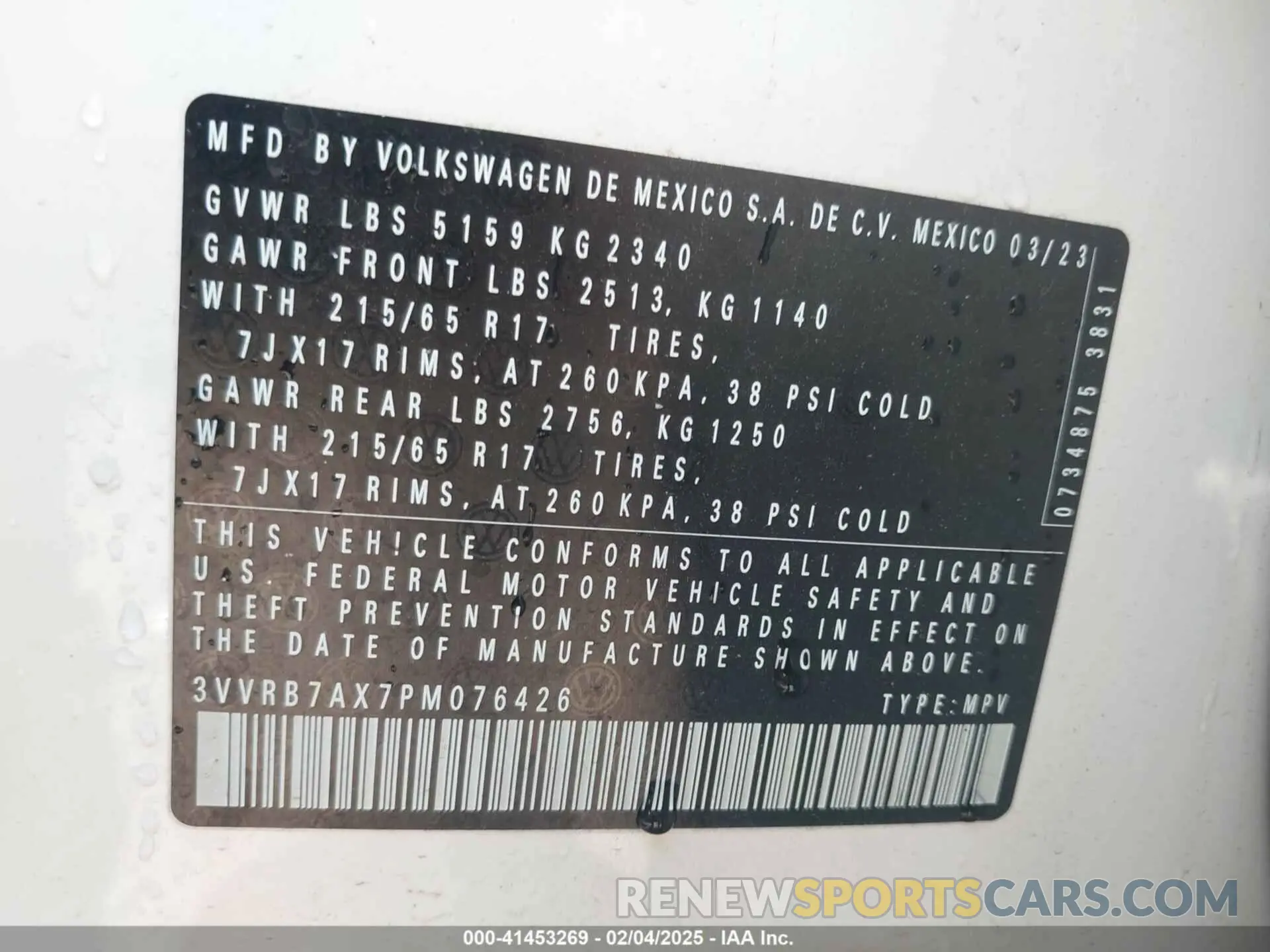 9 Photograph of a damaged car 3VVRB7AX7PM076426 VOLKSWAGEN TIGUAN 2023