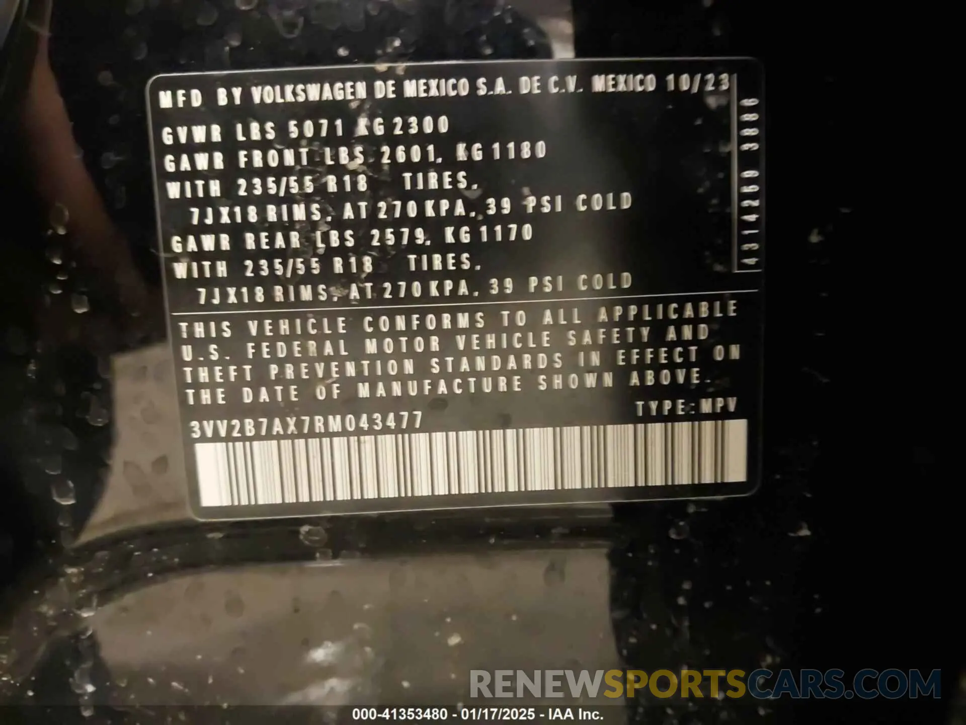 9 Фотография поврежденного автомобиля 3VV2B7AX7RM043477 VOLKSWAGEN TIGUAN 2024
