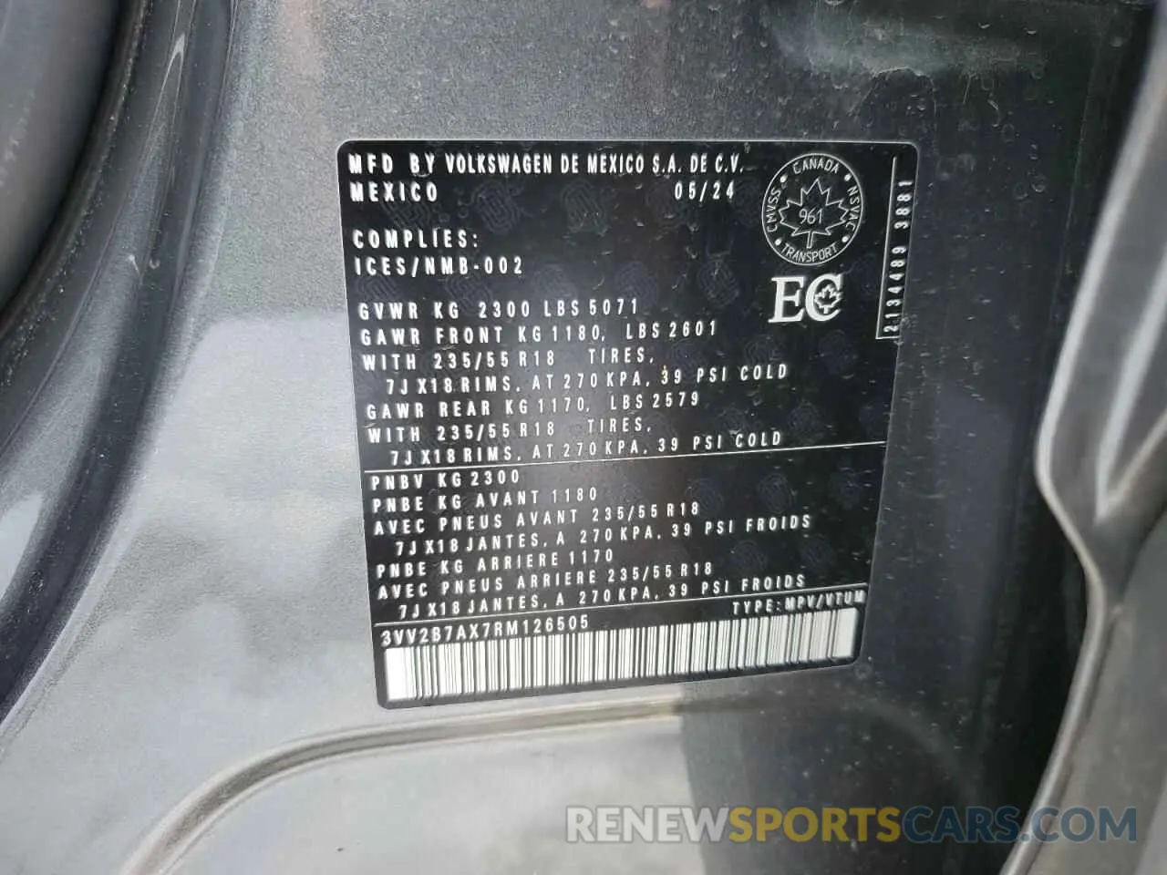 13 Photograph of a damaged car 3VV2B7AX7RM126505 VOLKSWAGEN TIGUAN 2024