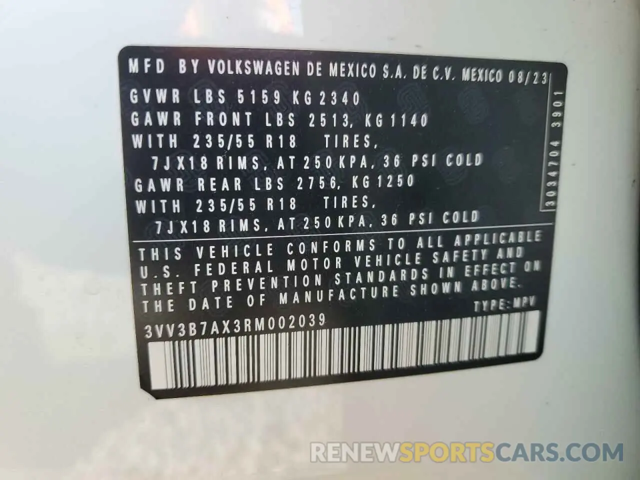 13 Photograph of a damaged car 3VV3B7AX3RM002039 VOLKSWAGEN TIGUAN 2024