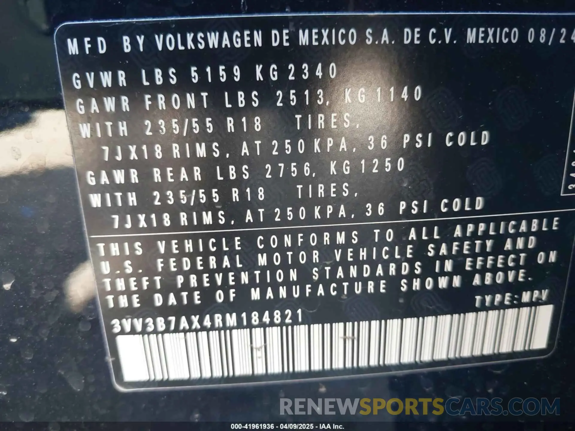9 Photograph of a damaged car 3VV3B7AX4RM184821 VOLKSWAGEN TIGUAN 2024