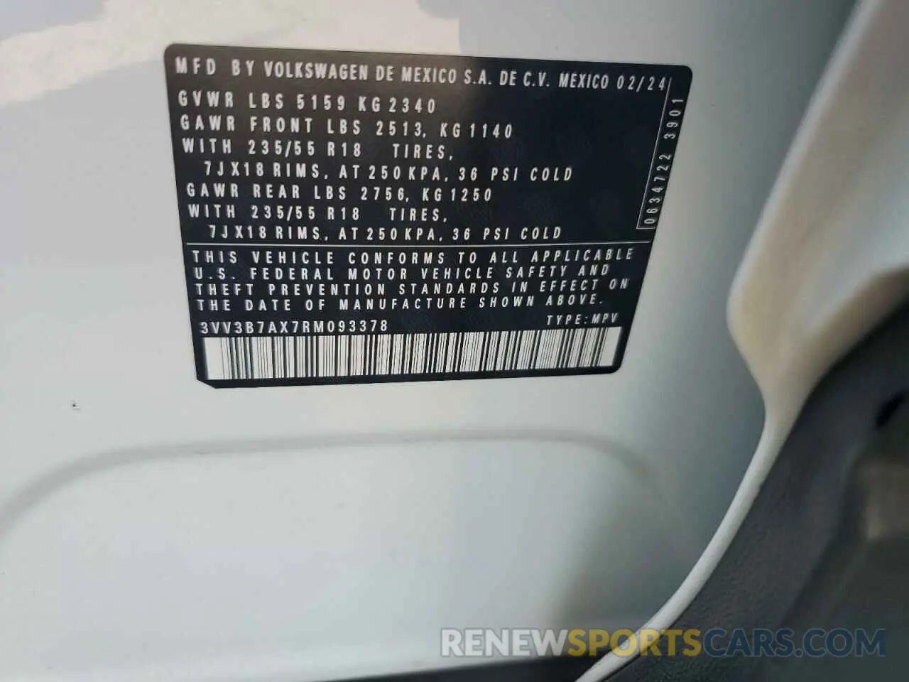13 Фотография поврежденного автомобиля 3VV3B7AX7RM093378 VOLKSWAGEN TIGUAN 2024