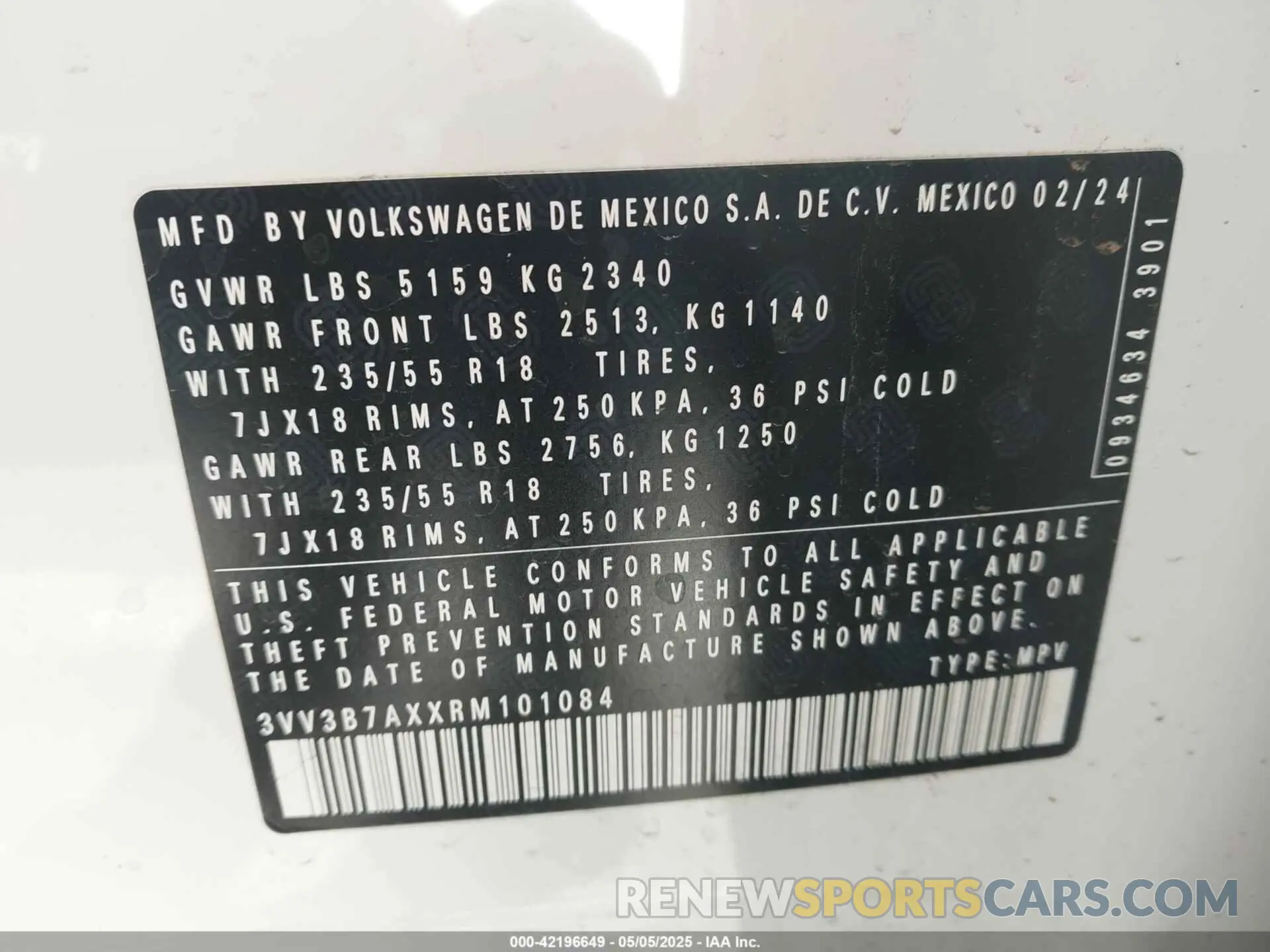 9 Фотография поврежденного автомобиля 3VV3B7AXXRM101084 VOLKSWAGEN TIGUAN 2024