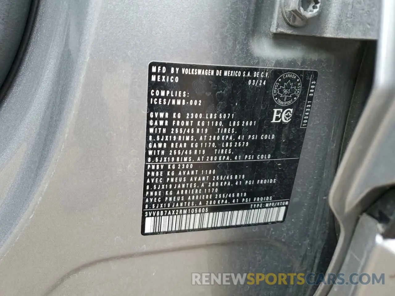 14 Фотография поврежденного автомобиля 3VV8B7AX2RM105605 VOLKSWAGEN TIGUAN 2024