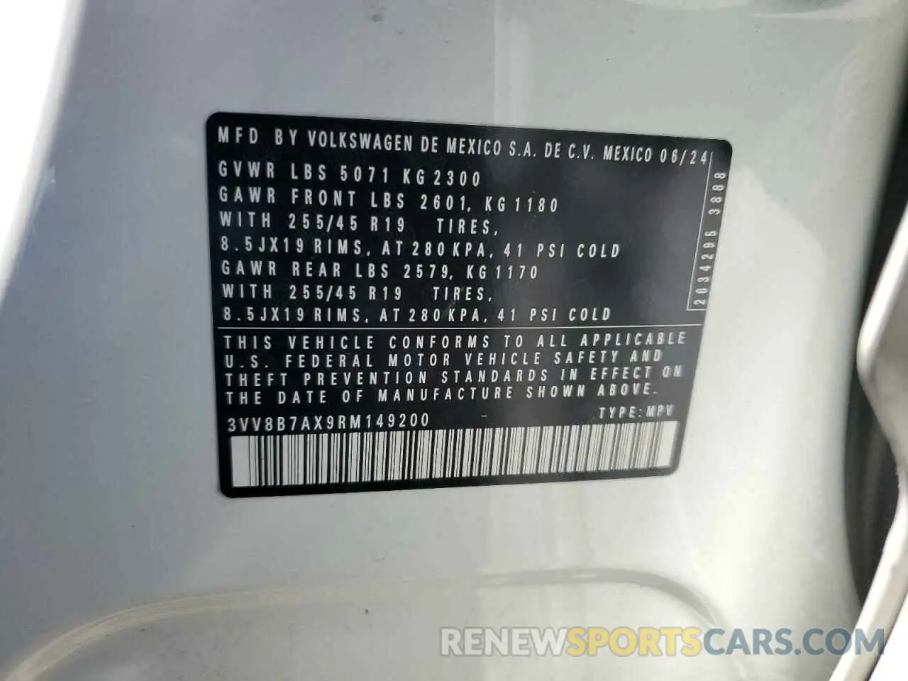 13 Фотография поврежденного автомобиля 3VV8B7AX9RM149200 VOLKSWAGEN TIGUAN 2024