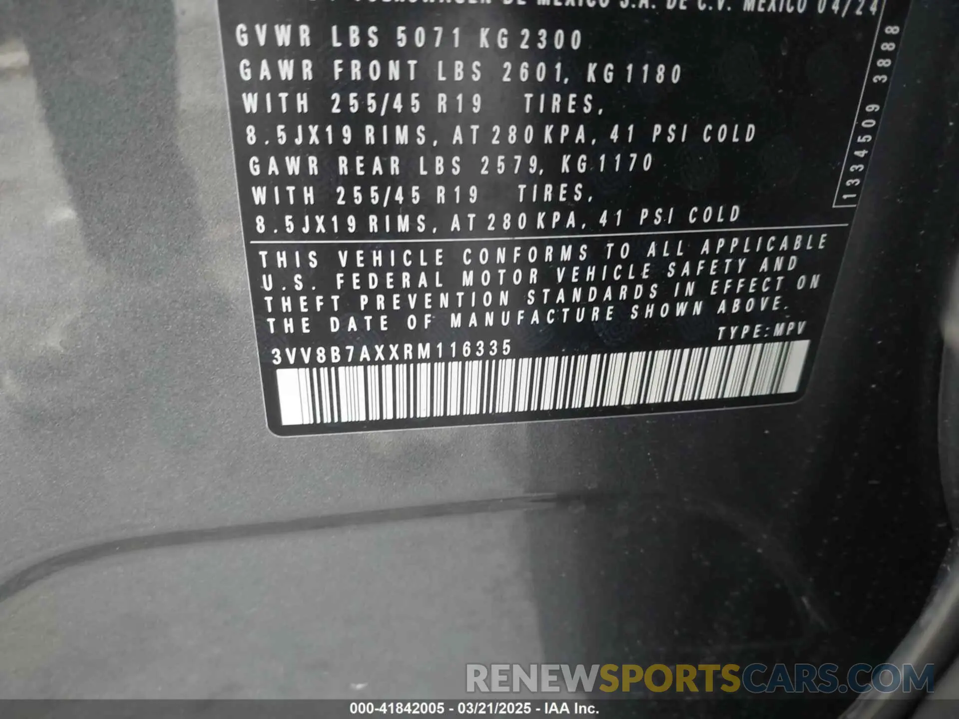 9 Фотография поврежденного автомобиля 3VV8B7AXXRM116335 VOLKSWAGEN TIGUAN 2024