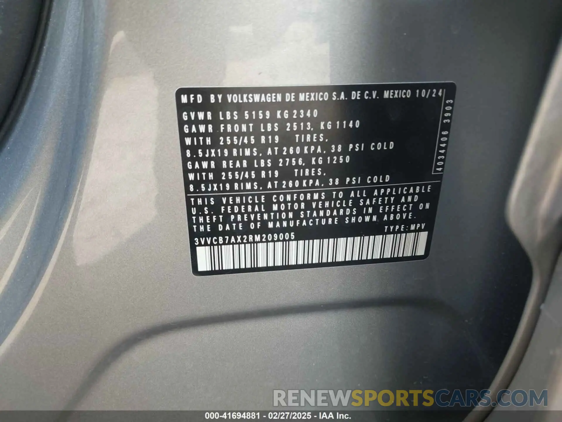 9 Фотография поврежденного автомобиля 3VVCB7AX2RM209005 VOLKSWAGEN TIGUAN 2024