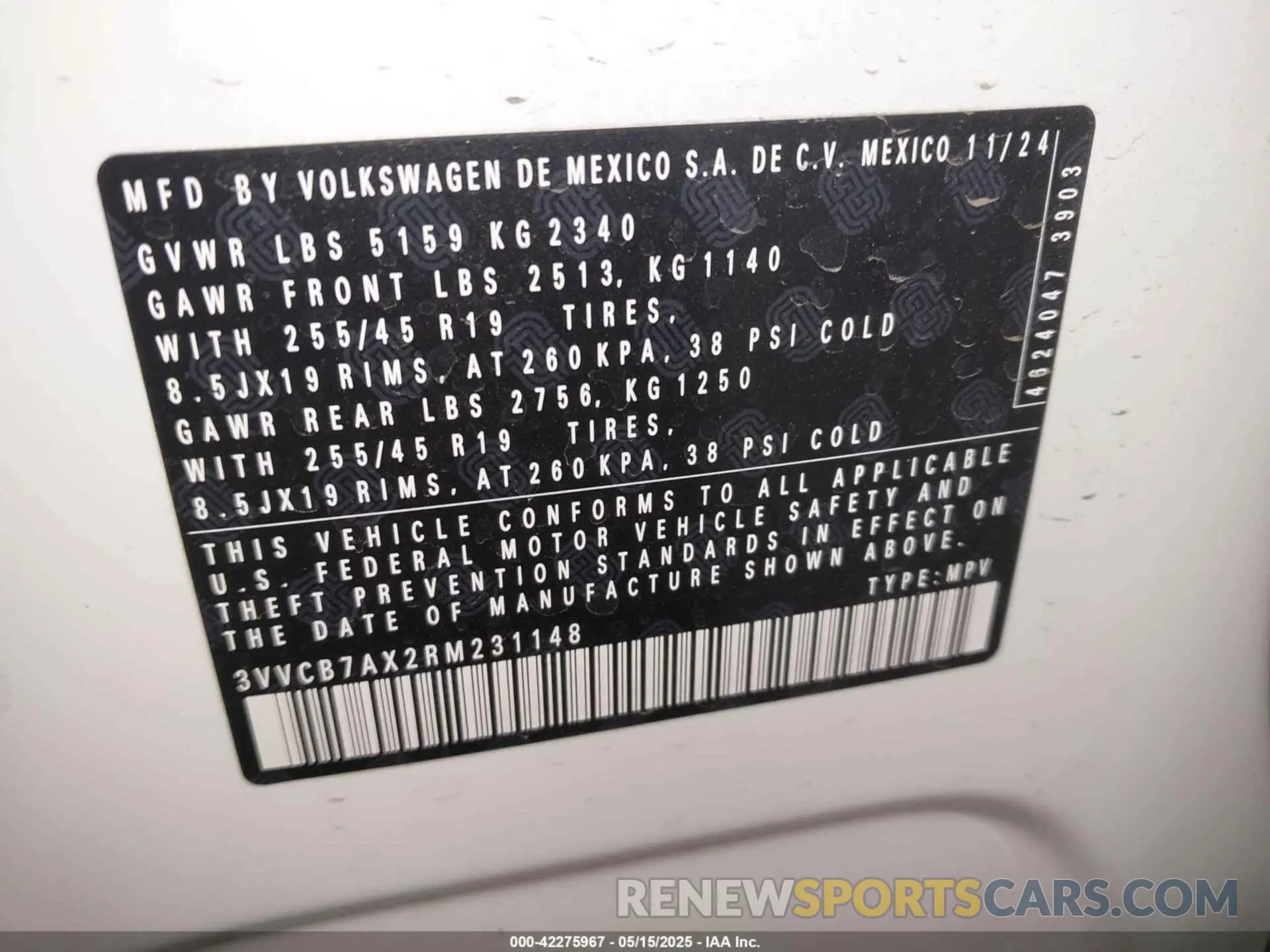 9 Photograph of a damaged car 3VVCB7AX2RM231148 VOLKSWAGEN TIGUAN 2024