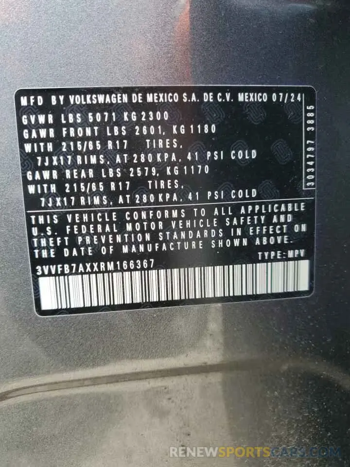 13 Фотография поврежденного автомобиля 3VVFB7AXXRM166367 VOLKSWAGEN TIGUAN 2024