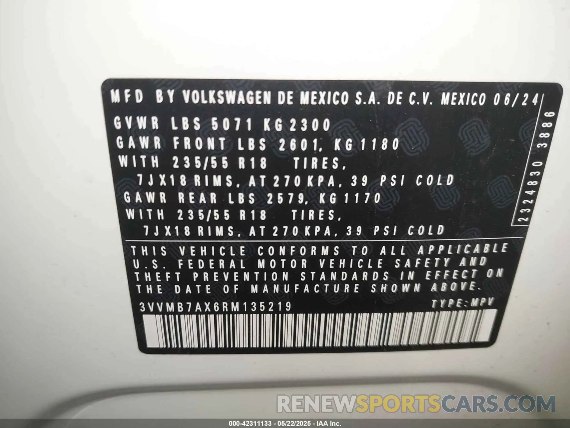 9 Фотография поврежденного автомобиля 3VVMB7AX6RM135219 VOLKSWAGEN TIGUAN 2024
