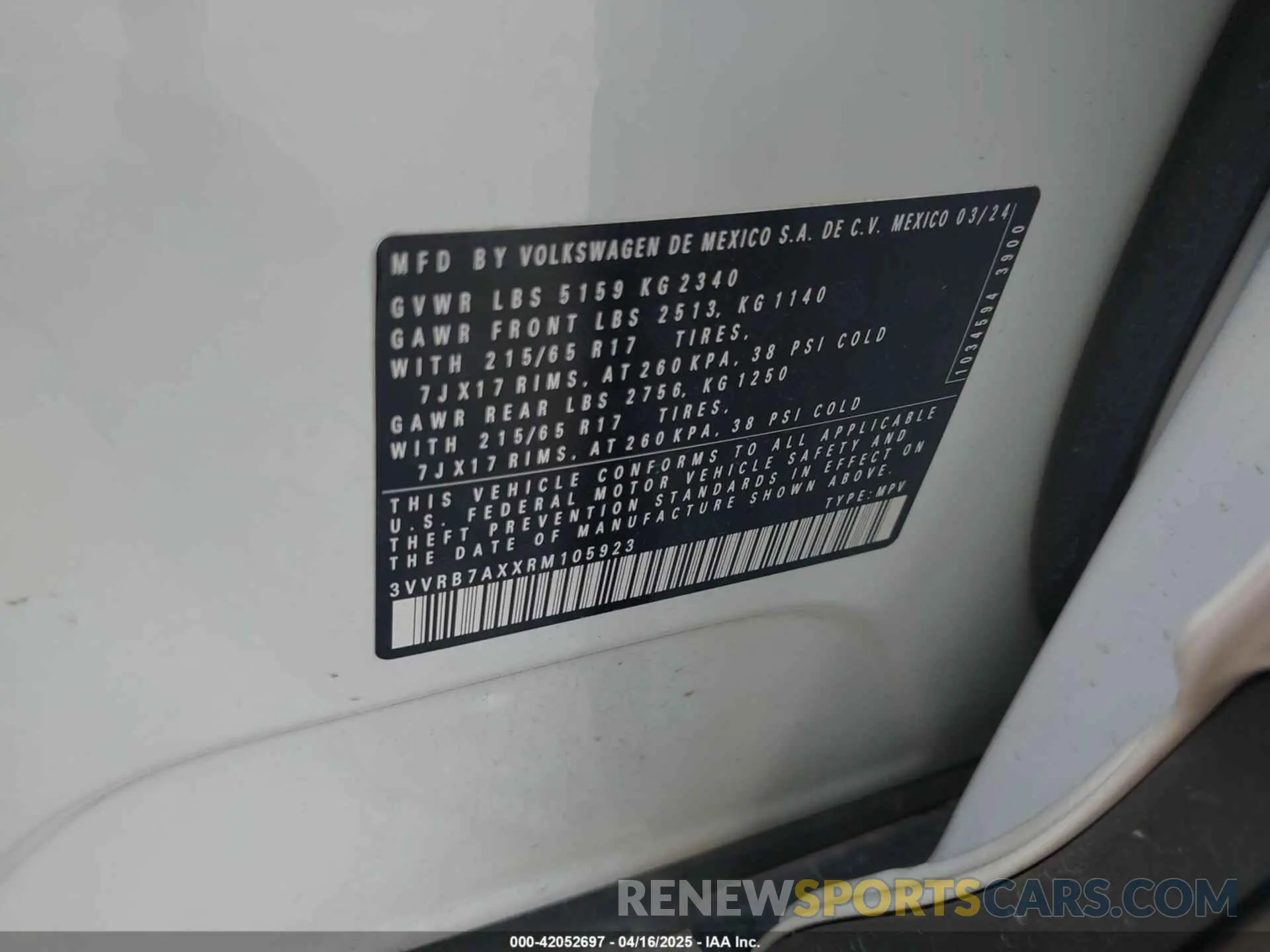 9 Фотография поврежденного автомобиля 3VVRB7AXXRM105923 VOLKSWAGEN TIGUAN 2024