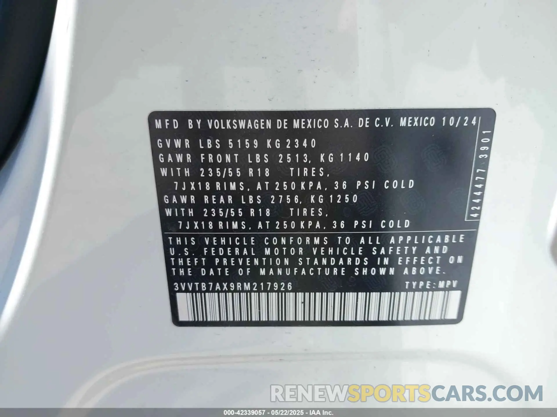 9 Photograph of a damaged car 3VVTB7AX9RM217926 VOLKSWAGEN TIGUAN 2024
