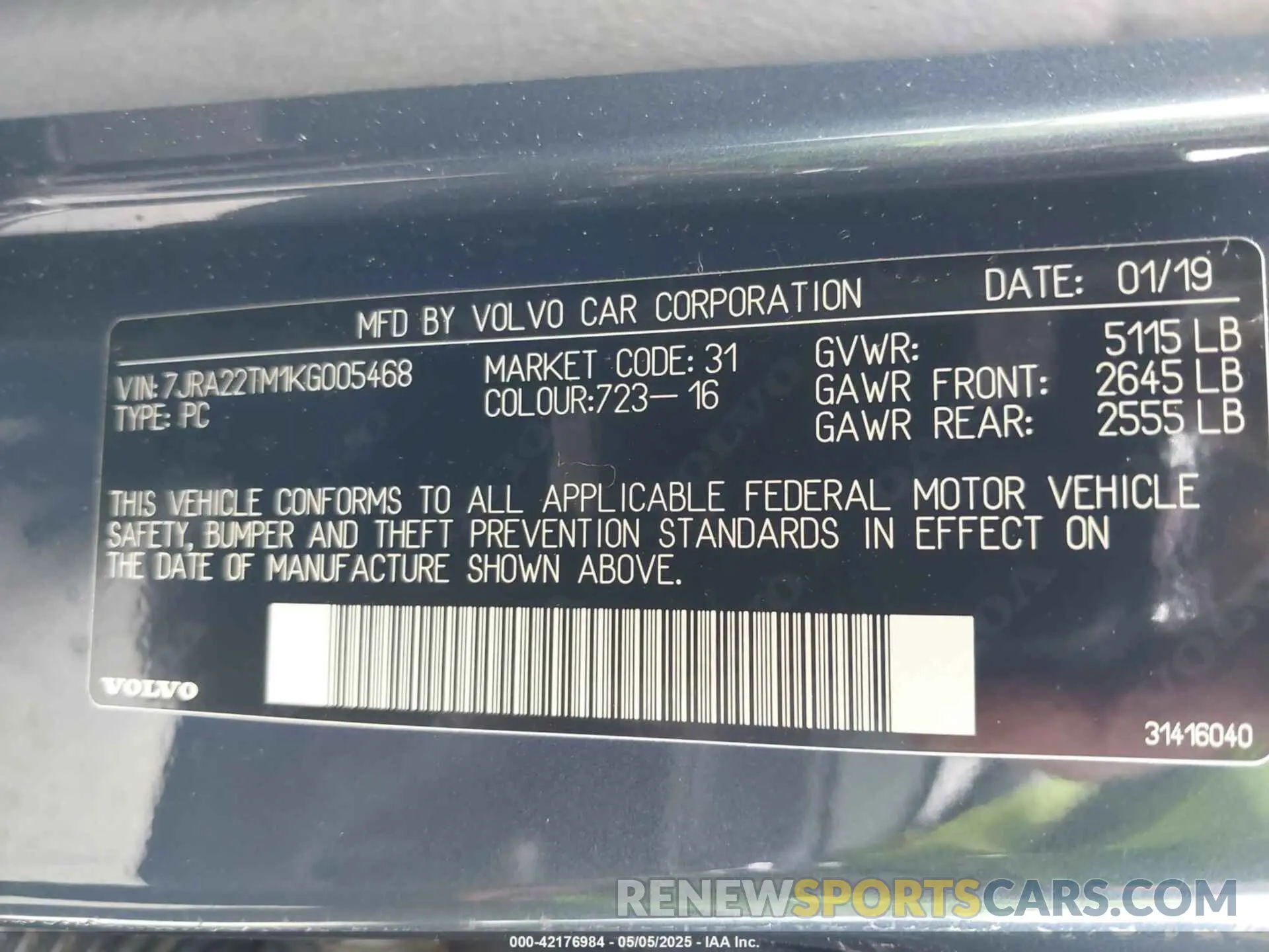9 Фотография поврежденного автомобиля 7JRA22TM1KG005468 VOLVO S60 2019
