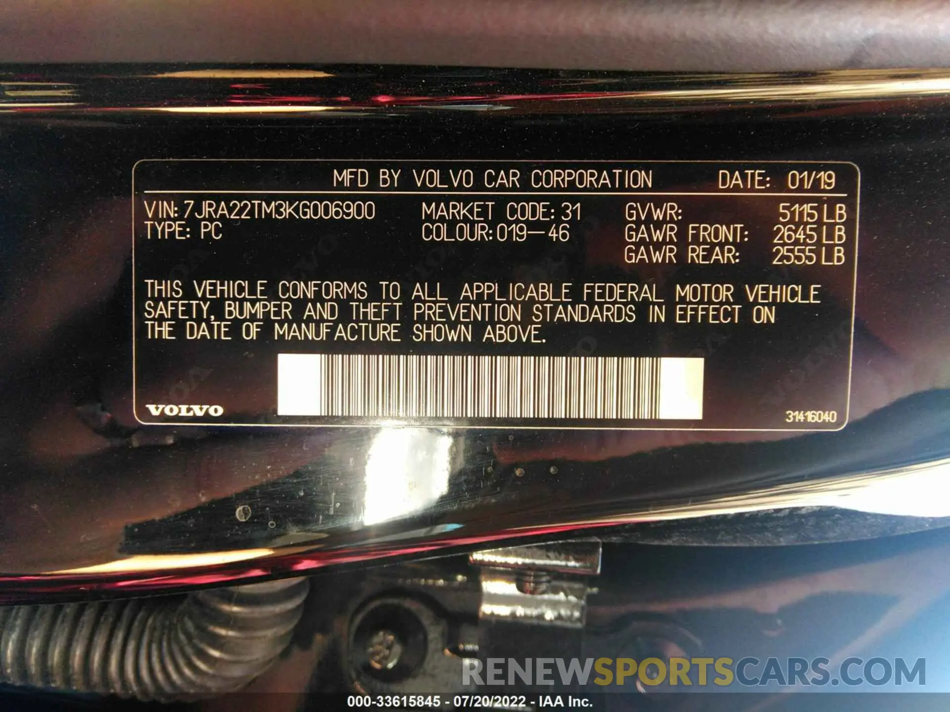9 Фотография поврежденного автомобиля 7JRA22TM3KG006900 VOLVO S60 2019