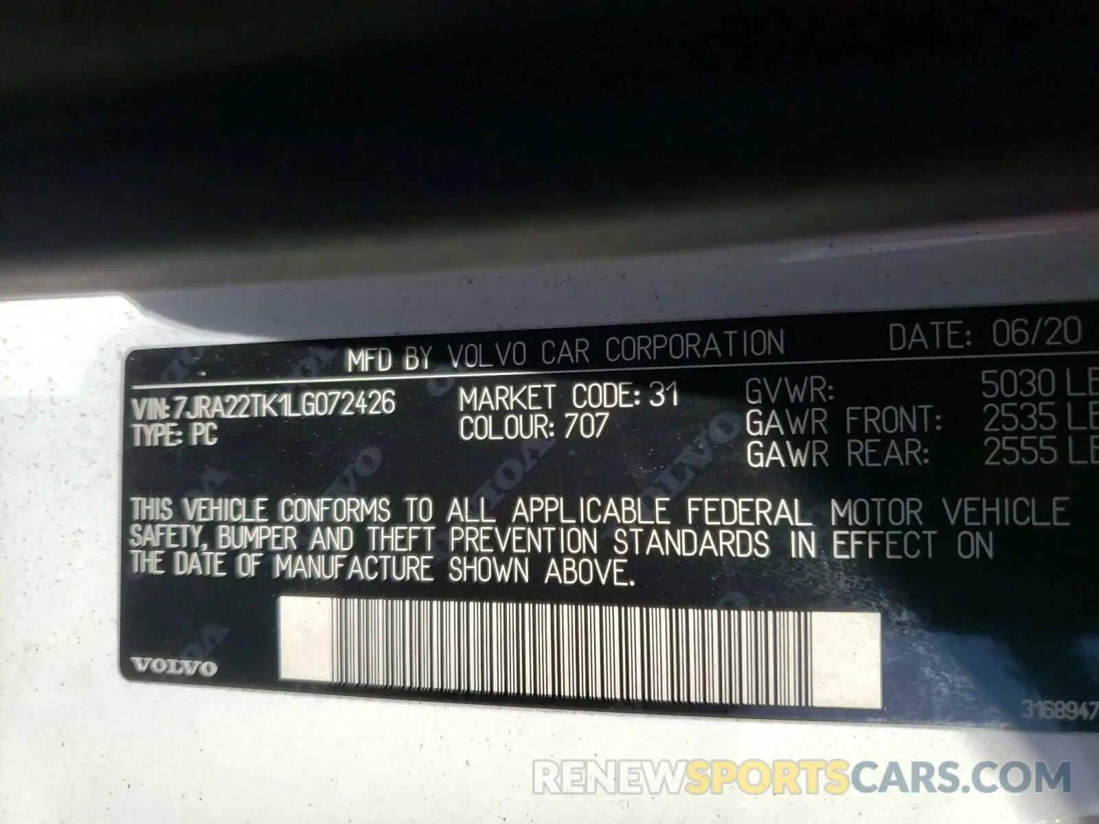 10 Photograph of a damaged car 7JRA22TK1LG072426 VOLVO S60 2020
