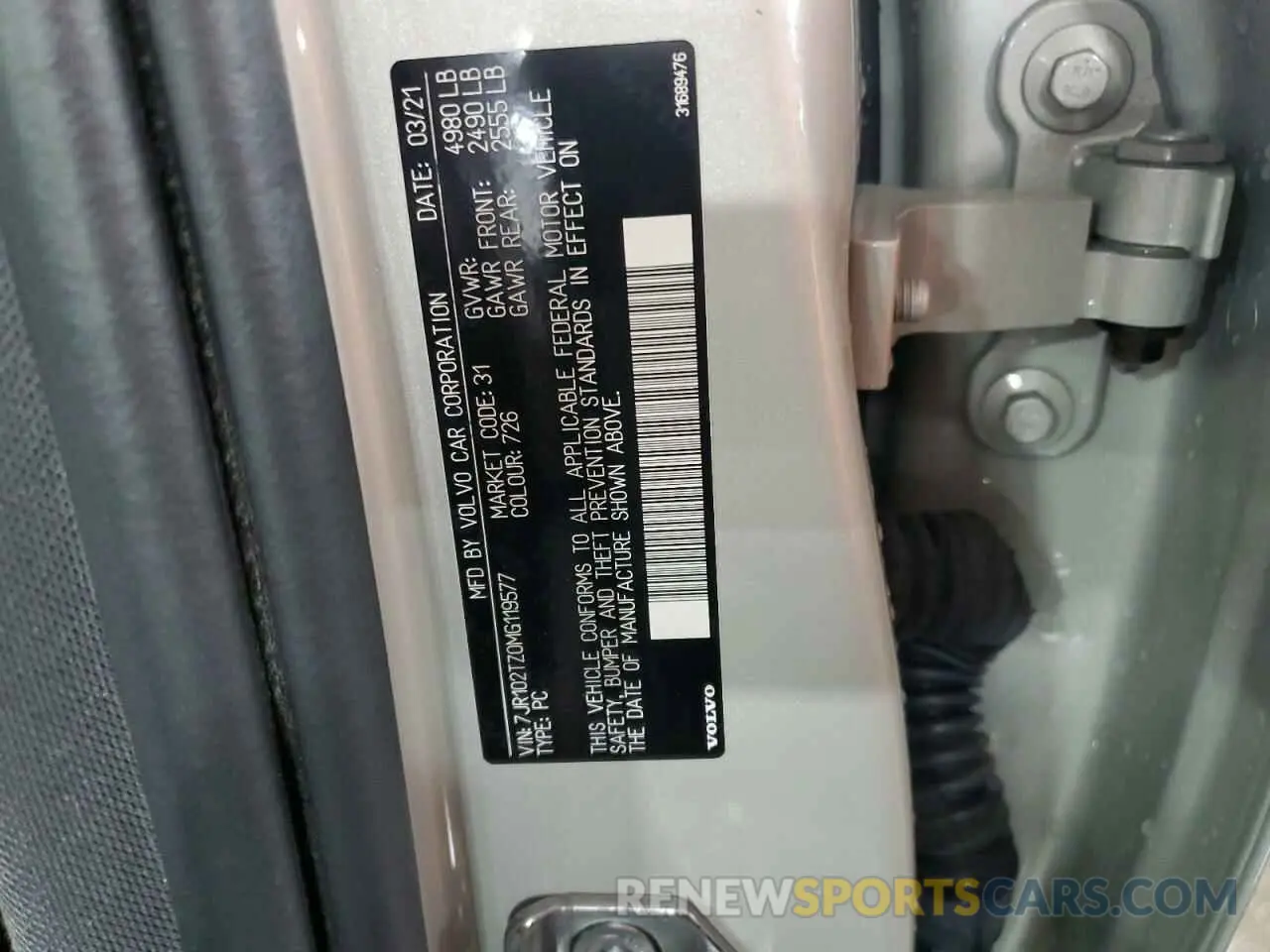 13 Фотография поврежденного автомобиля 7JR102TZ0MG119577 VOLVO S60 2021