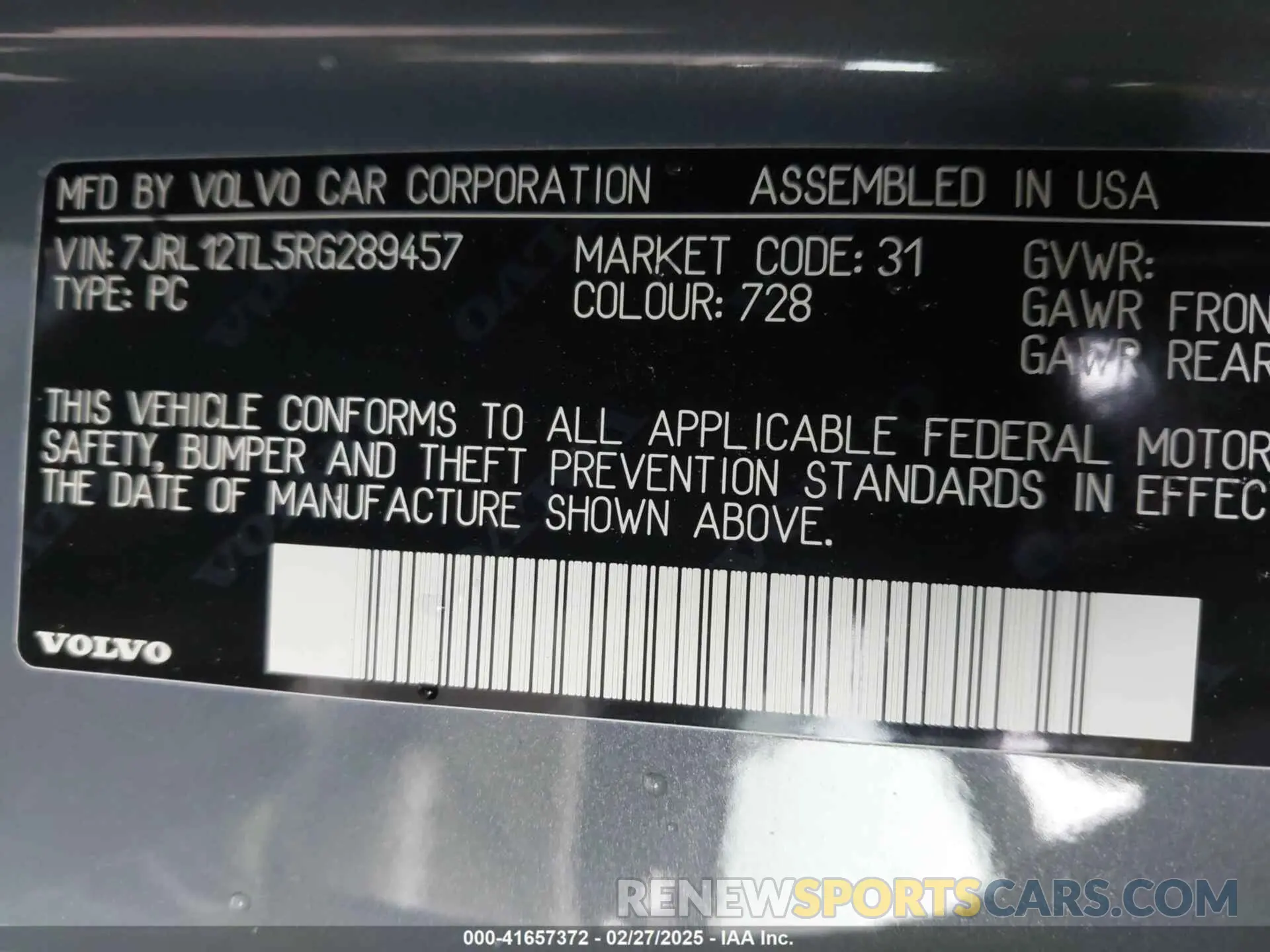 9 Photograph of a damaged car 7JRL12TL5RG289457 VOLVO S60 2024