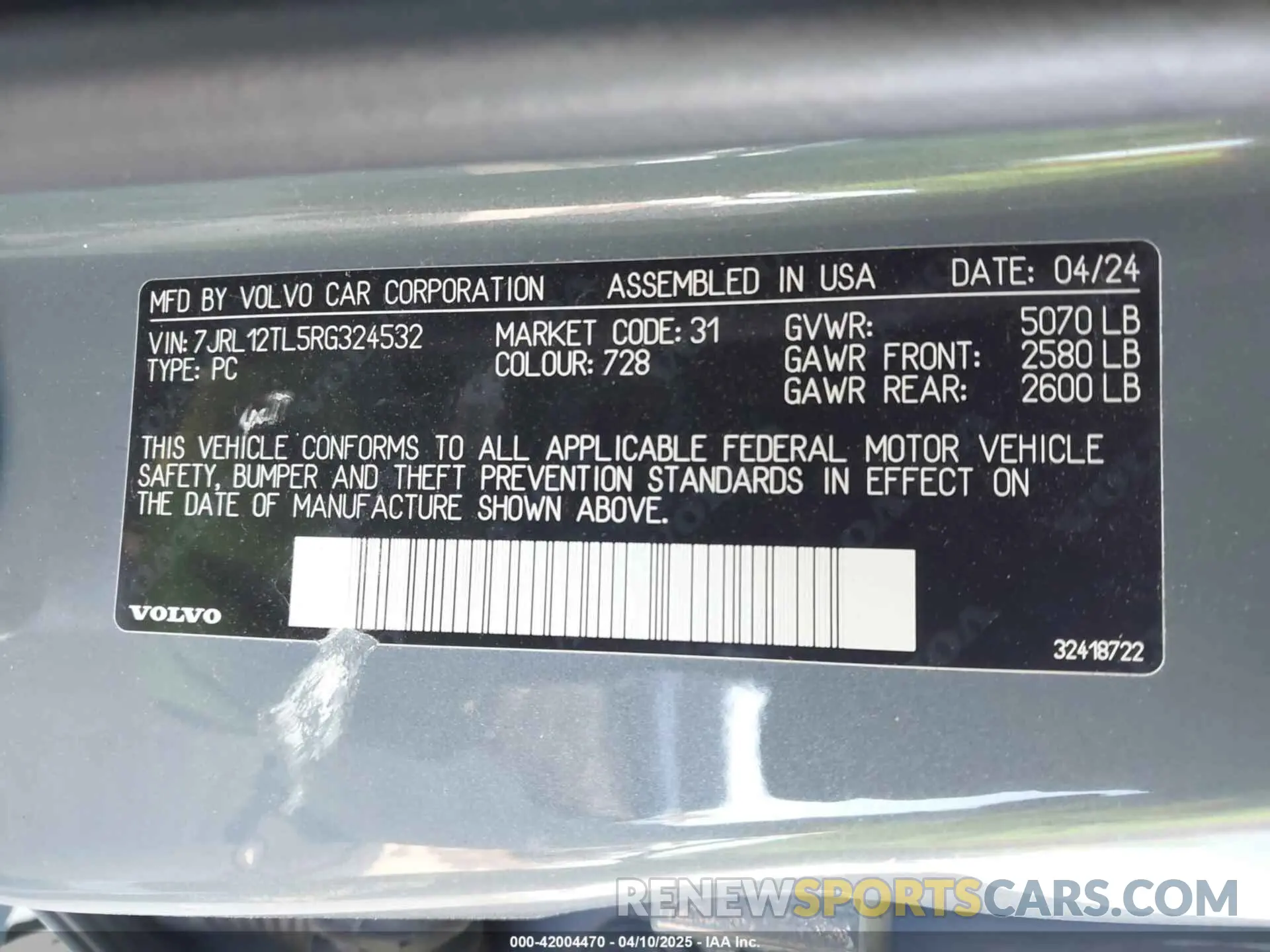 9 Фотография поврежденного автомобиля 7JRL12TL5RG324532 VOLVO S60 2024